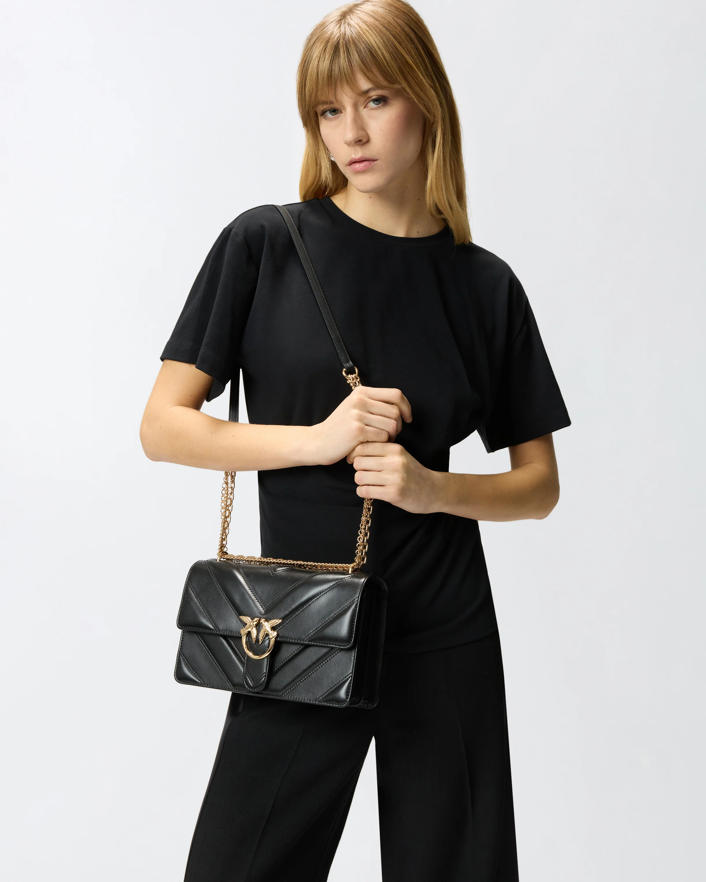 Love Bag One medium shoulder bag in chevron leather and nappa with triple chain - Image 5