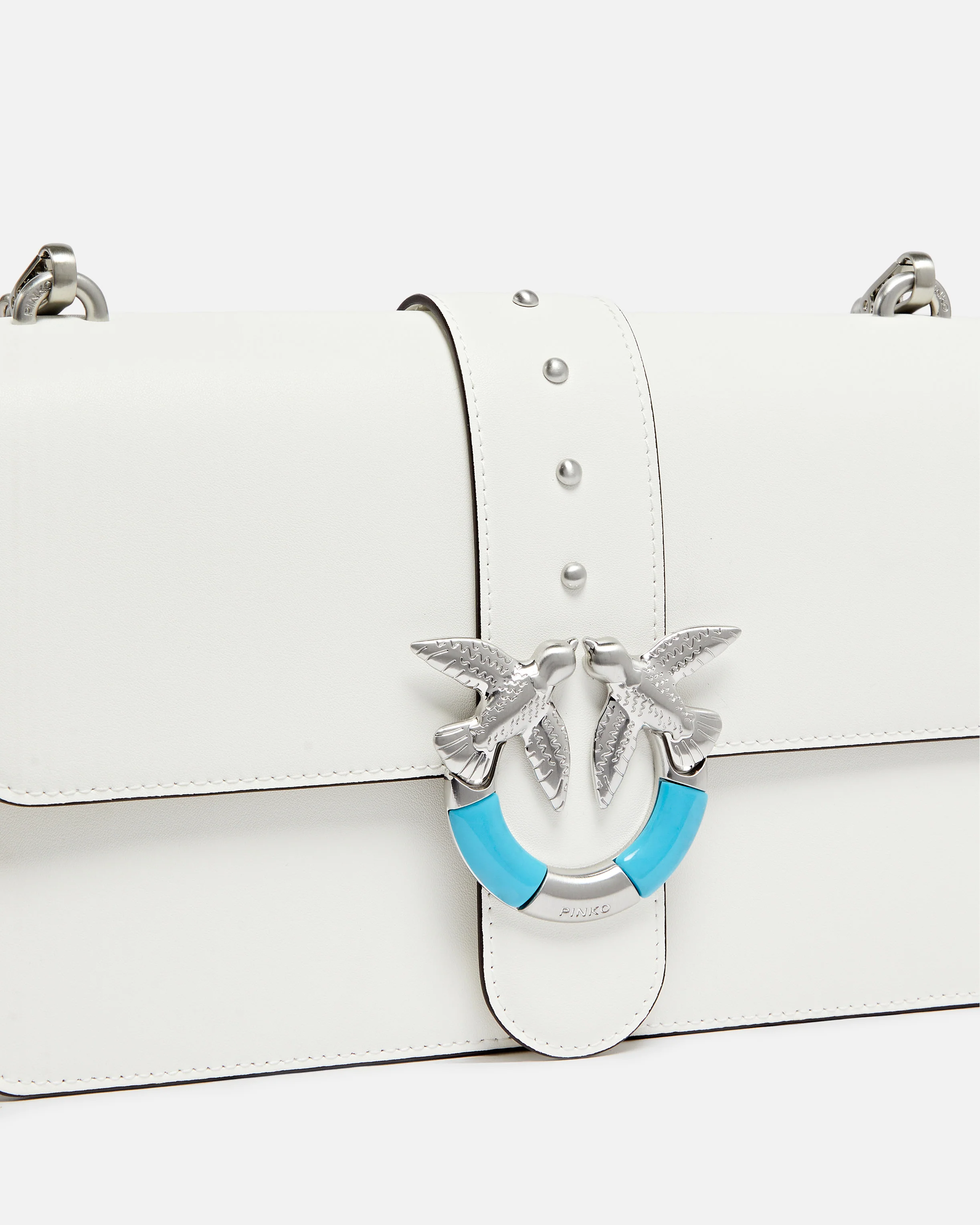 Love Bag One medium shoulder bag in leather with turquoise buckle - Image 3