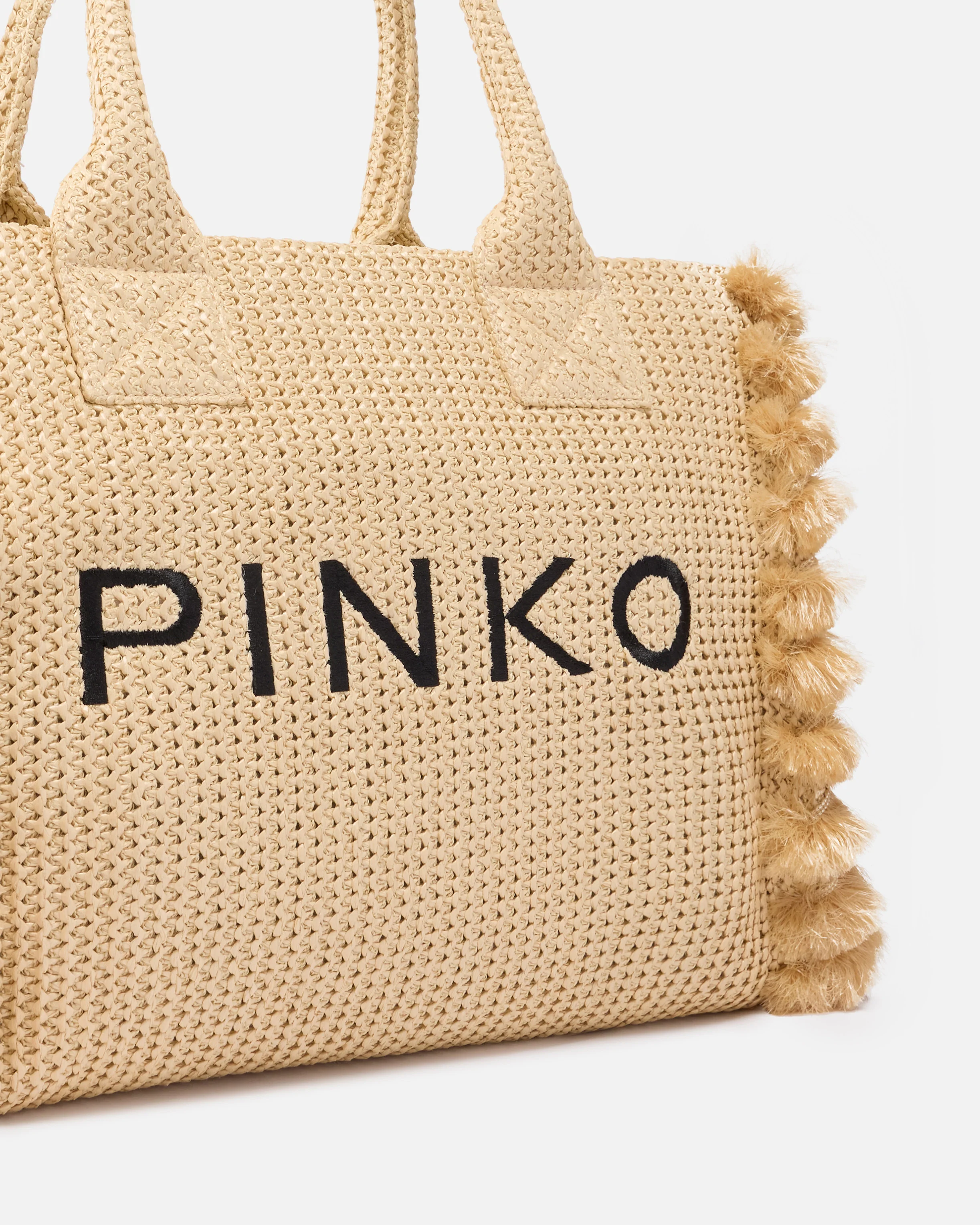 Medium Beach shopping tote in raffia with logo and tassels - Image 3