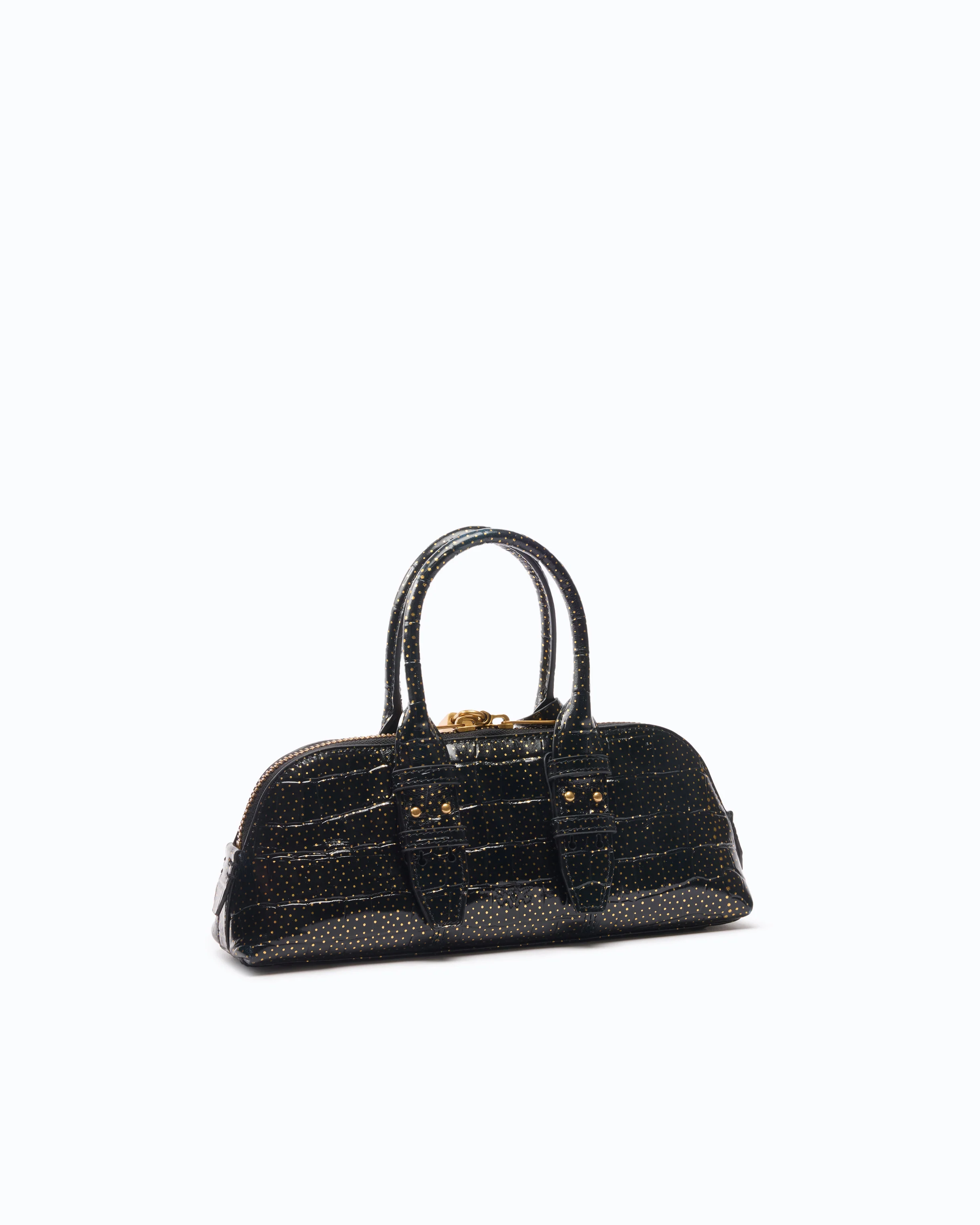 Medium crocodile-print leather bag with gold polka dots - Image 2