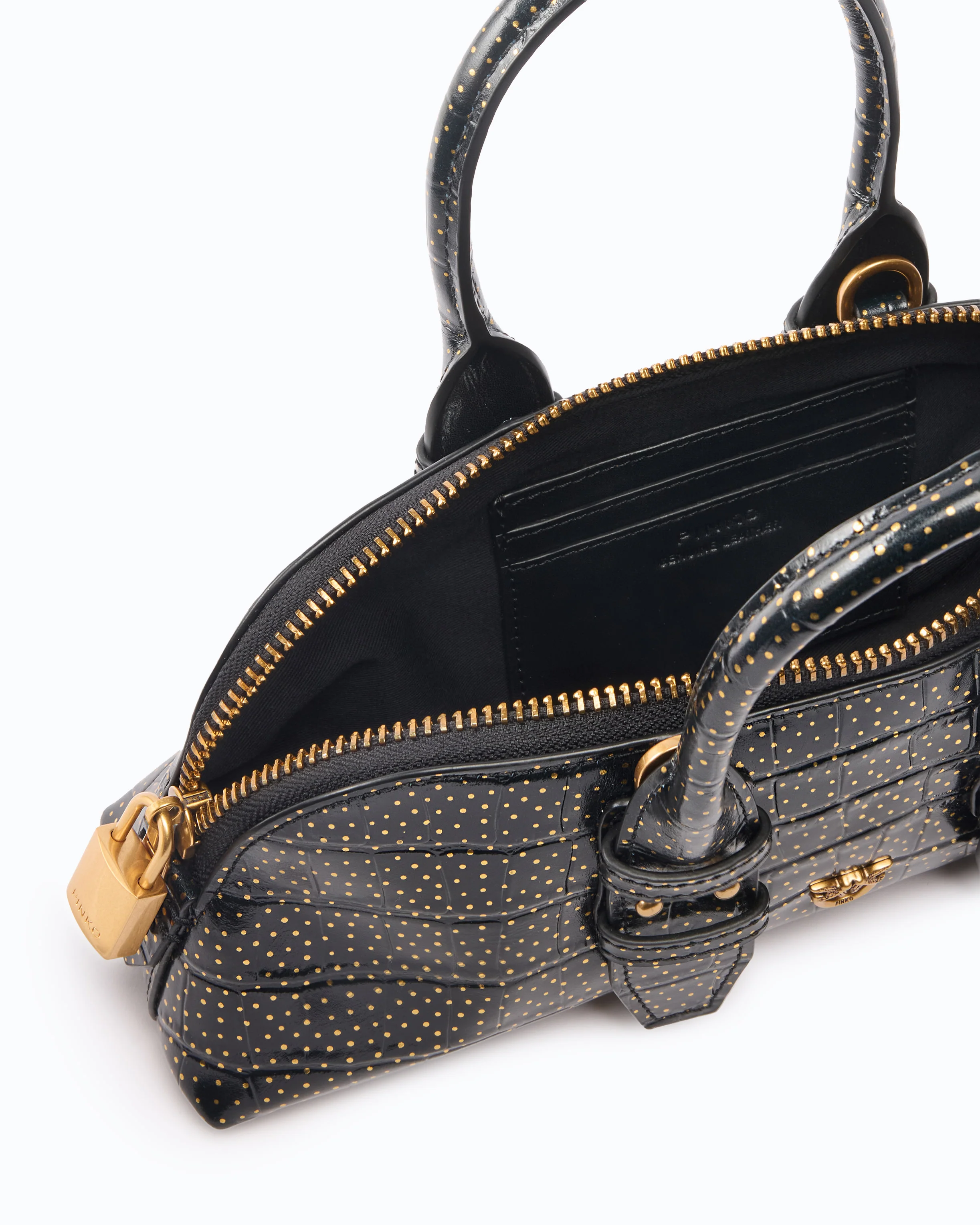 Medium crocodile-print leather bag with gold polka dots - Image 4