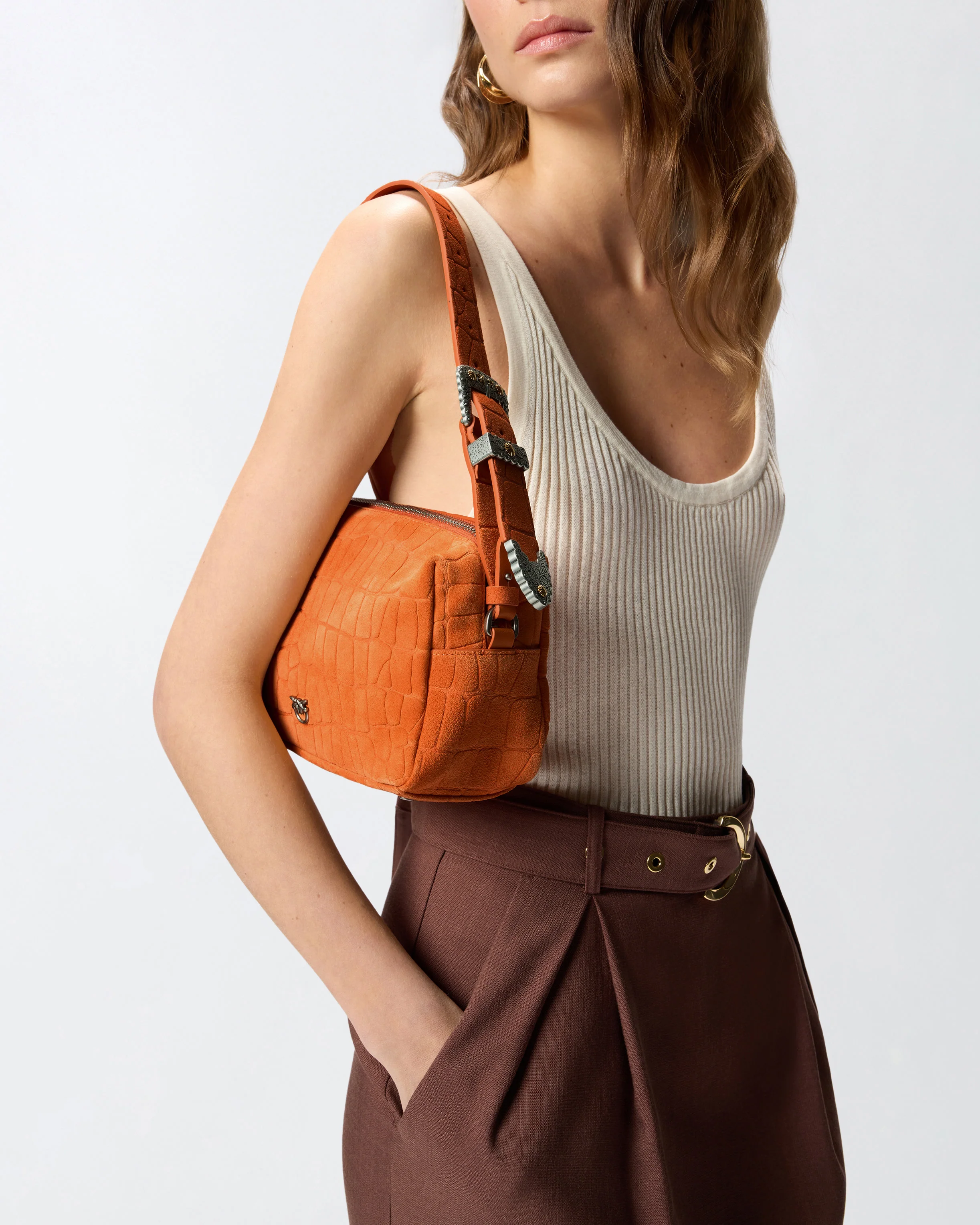 Medium crossbody bowler bag in crocodile-print leather - Image 5