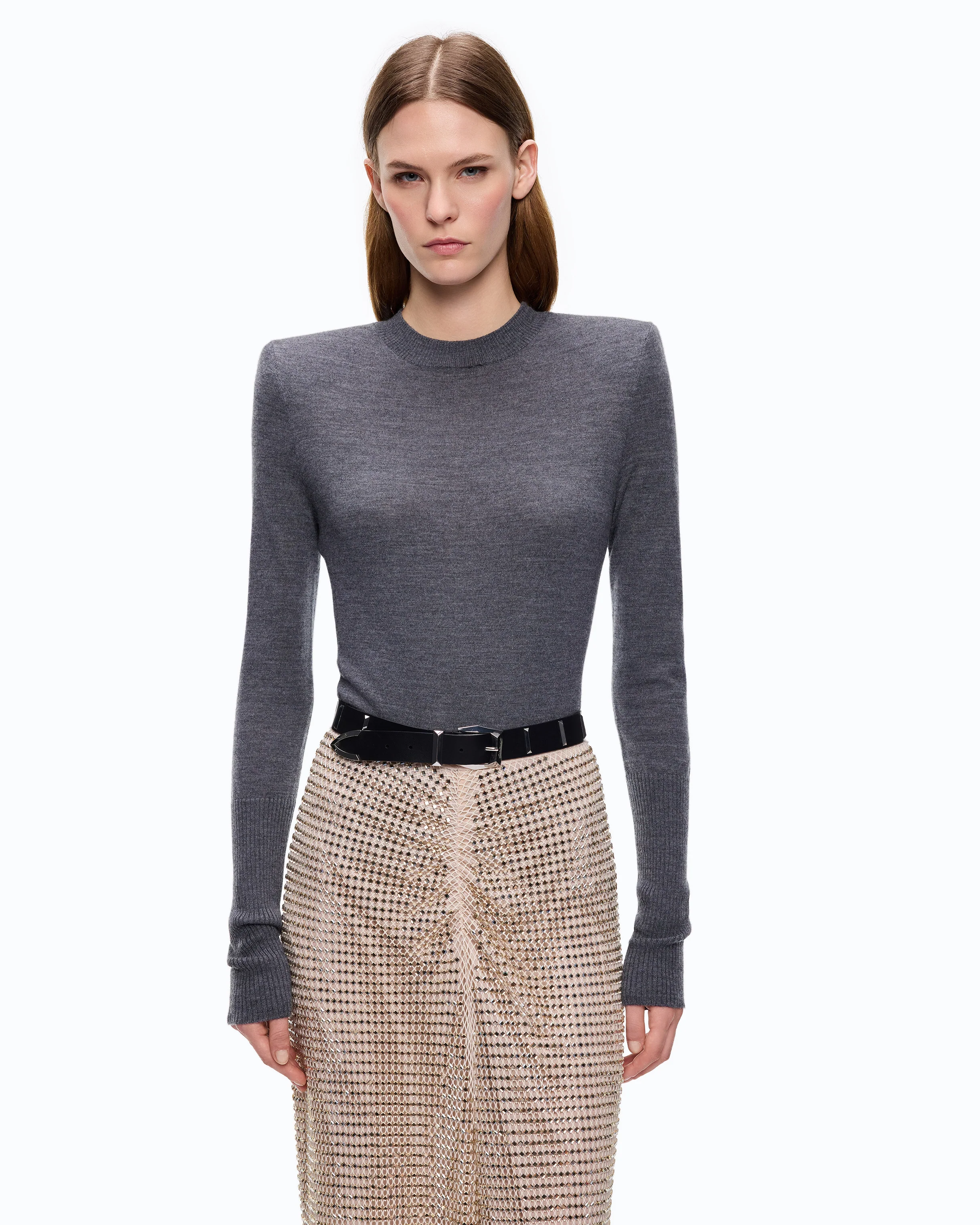 Merino wool sweater with removable shoulder pads