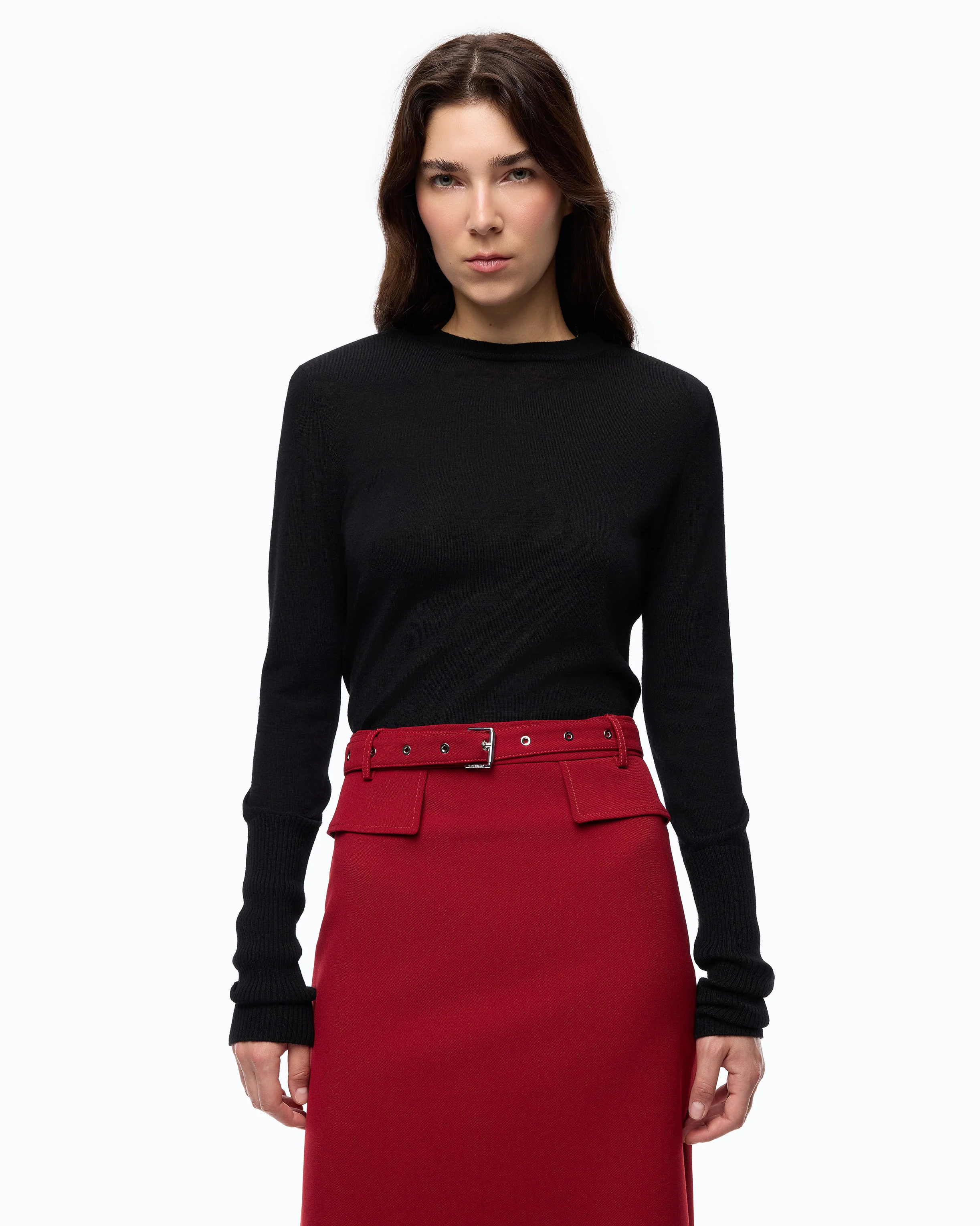 Merino wool sweater with removable shoulder pads