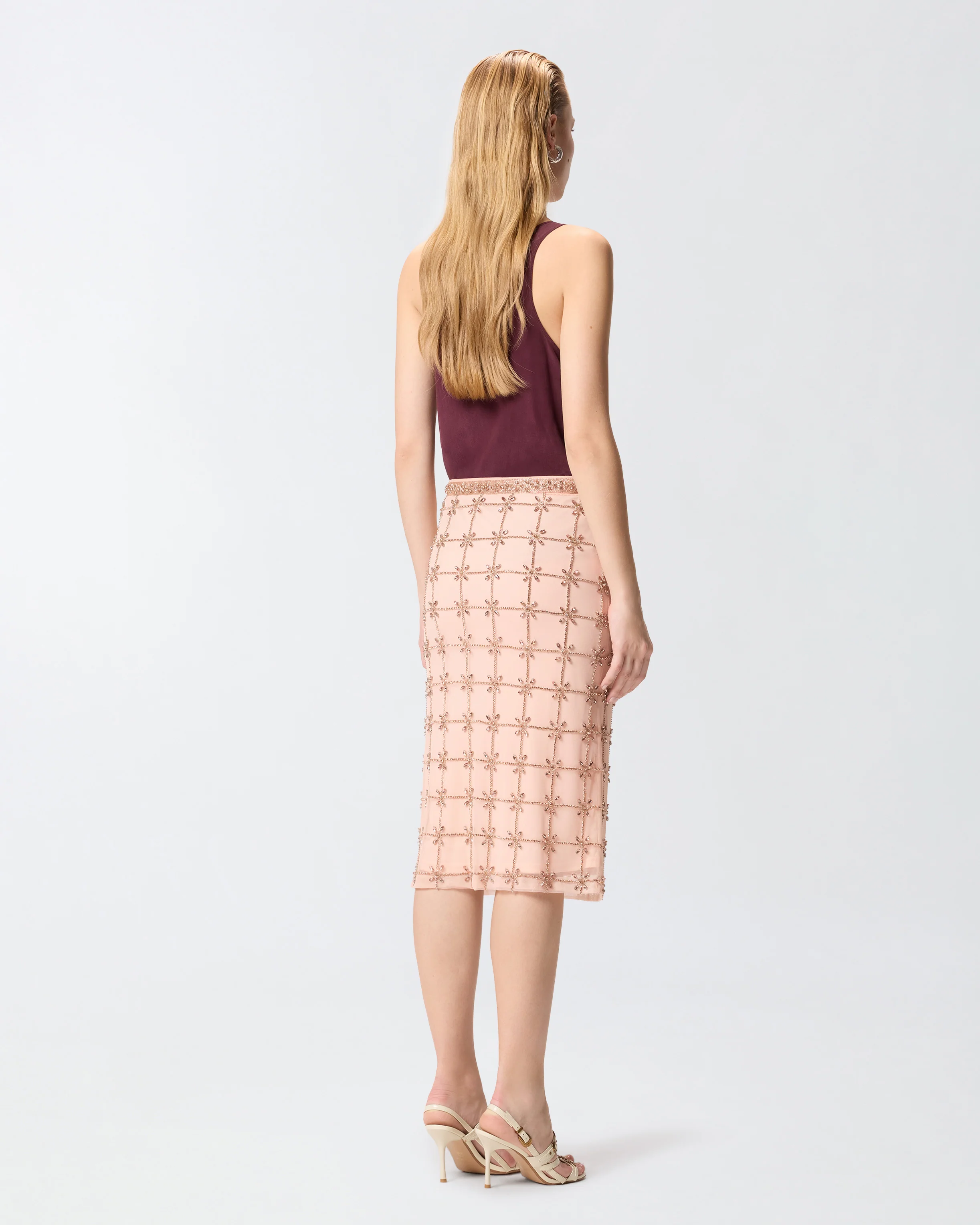 Mesh calf-length skirt with crystals - Image 3
