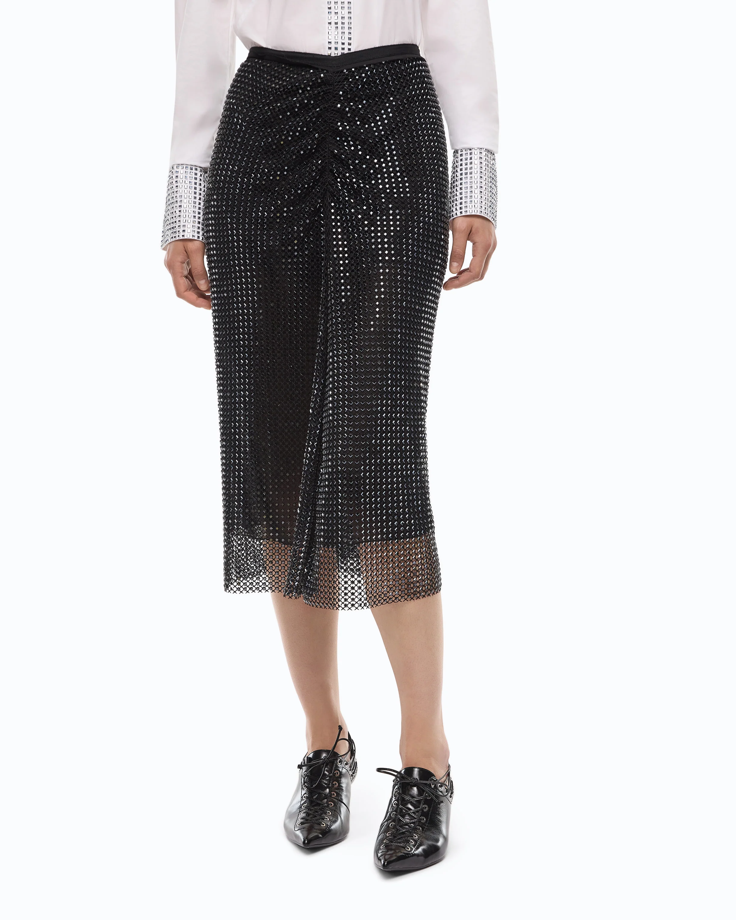 Mesh-effect calf-length skirt with rhinestones - Image 2
