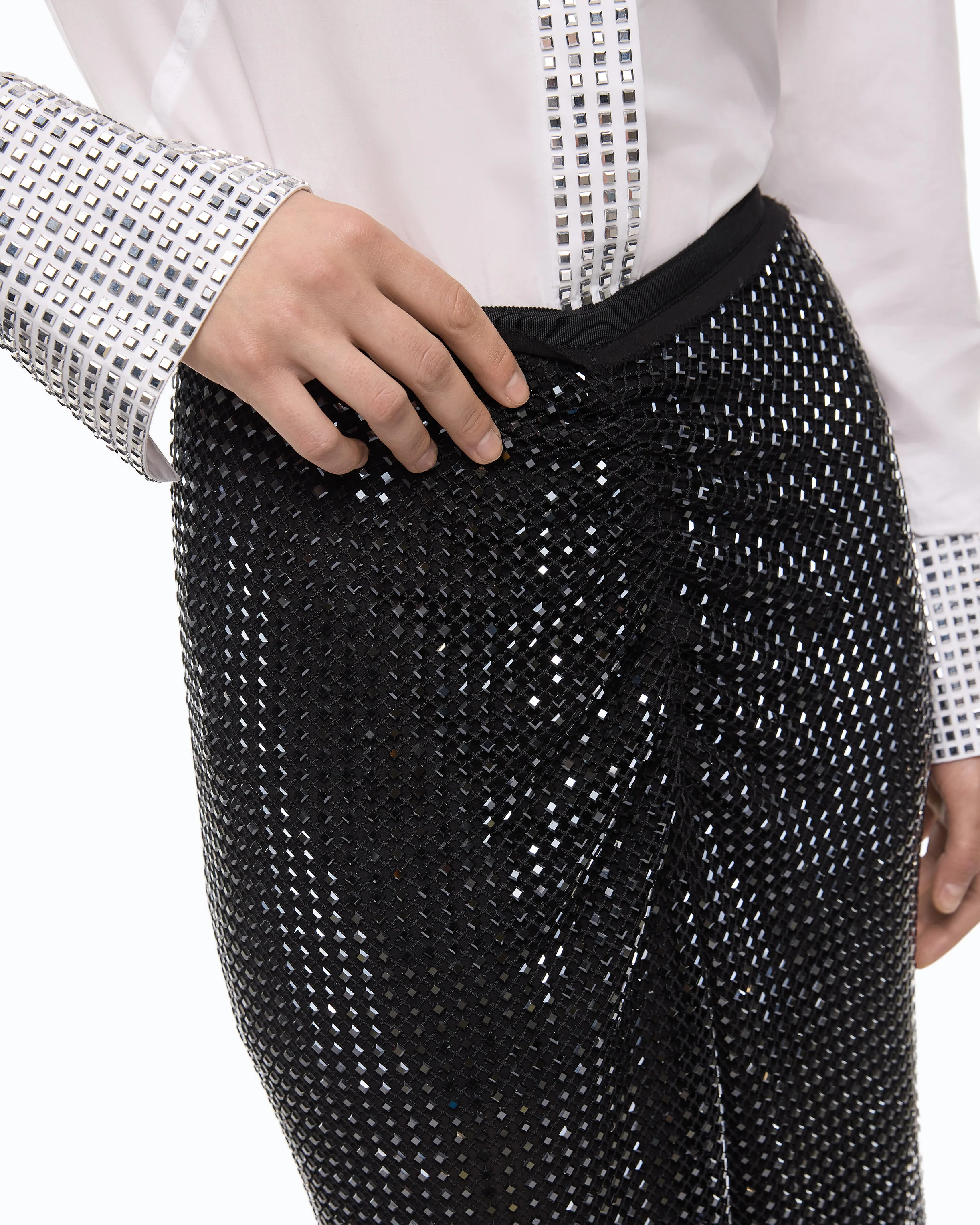 Mesh-effect calf-length skirt with rhinestones - Image 3