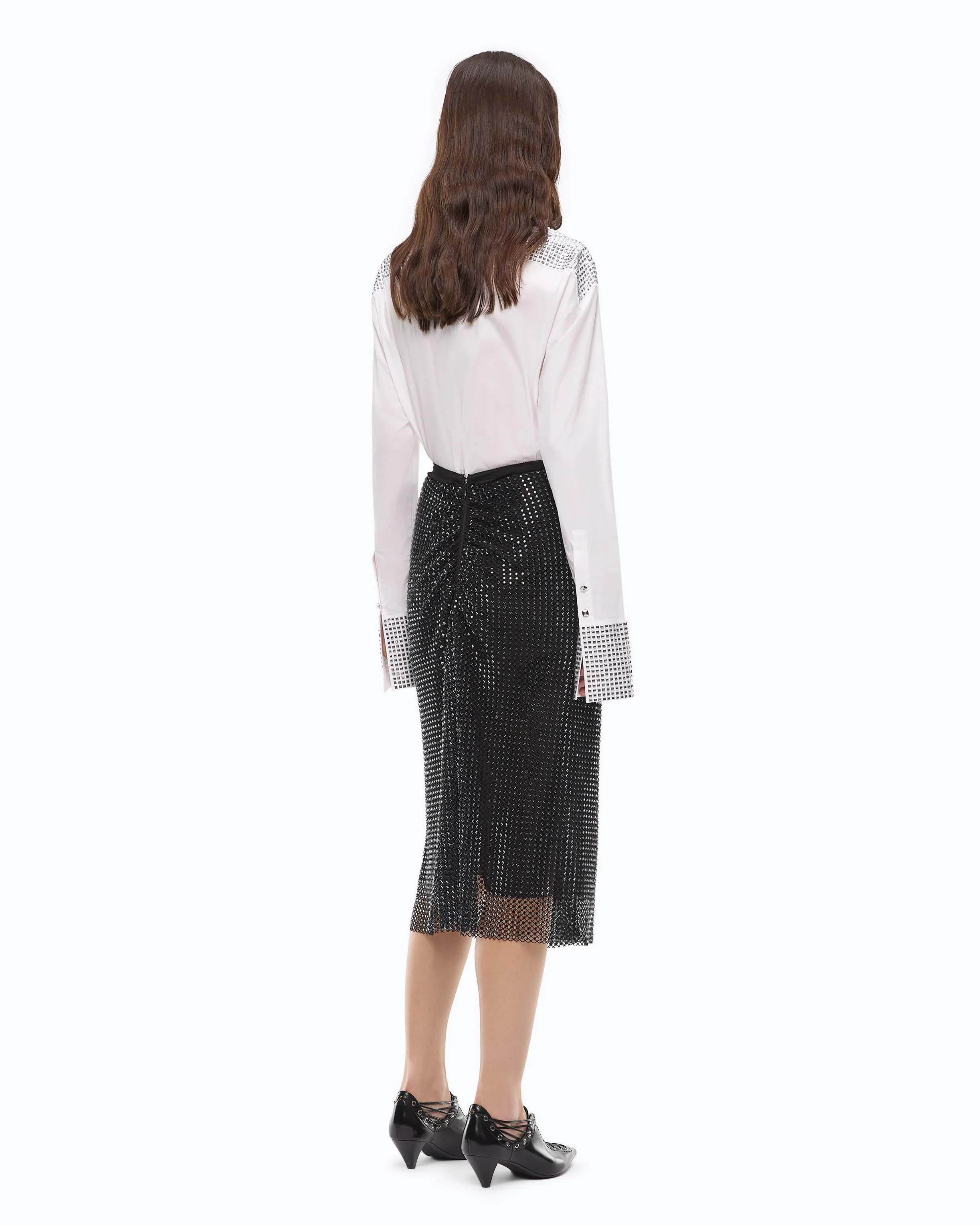 Mesh-effect calf-length skirt with rhinestones - Image 4