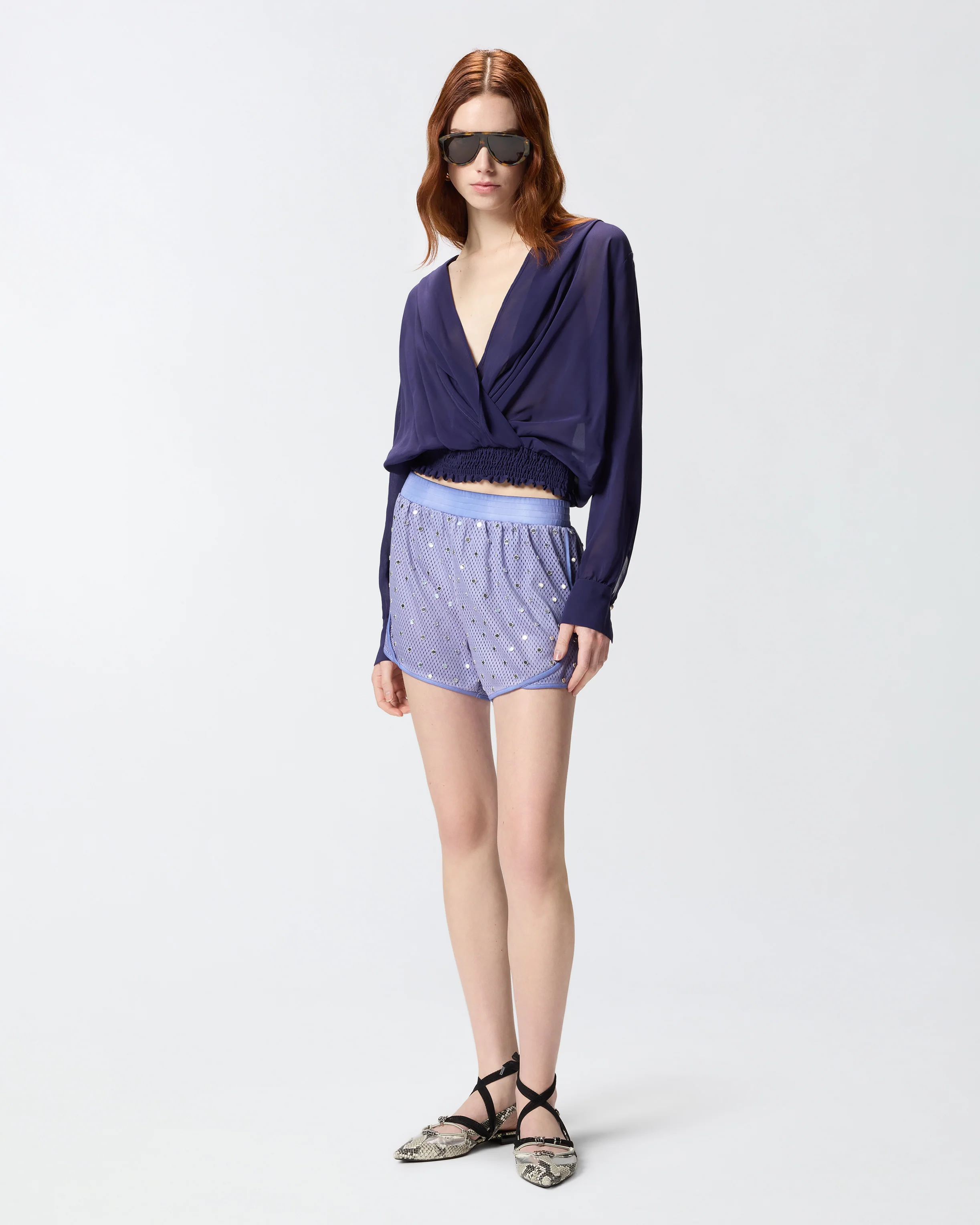 Mesh shorts with mirror detail