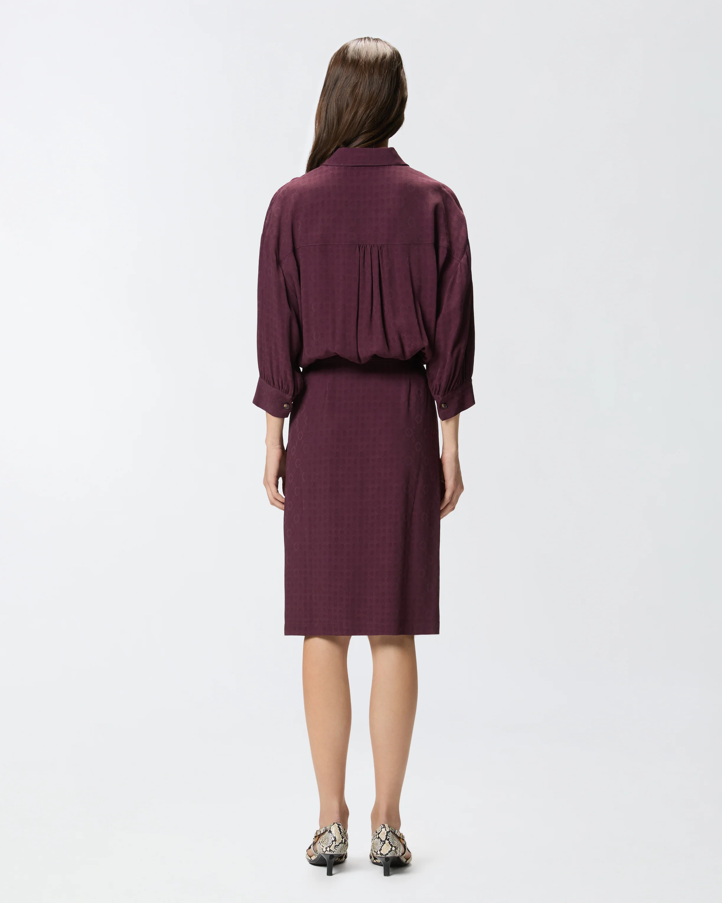 Midi dress with shirt-style top and belt - Image 3