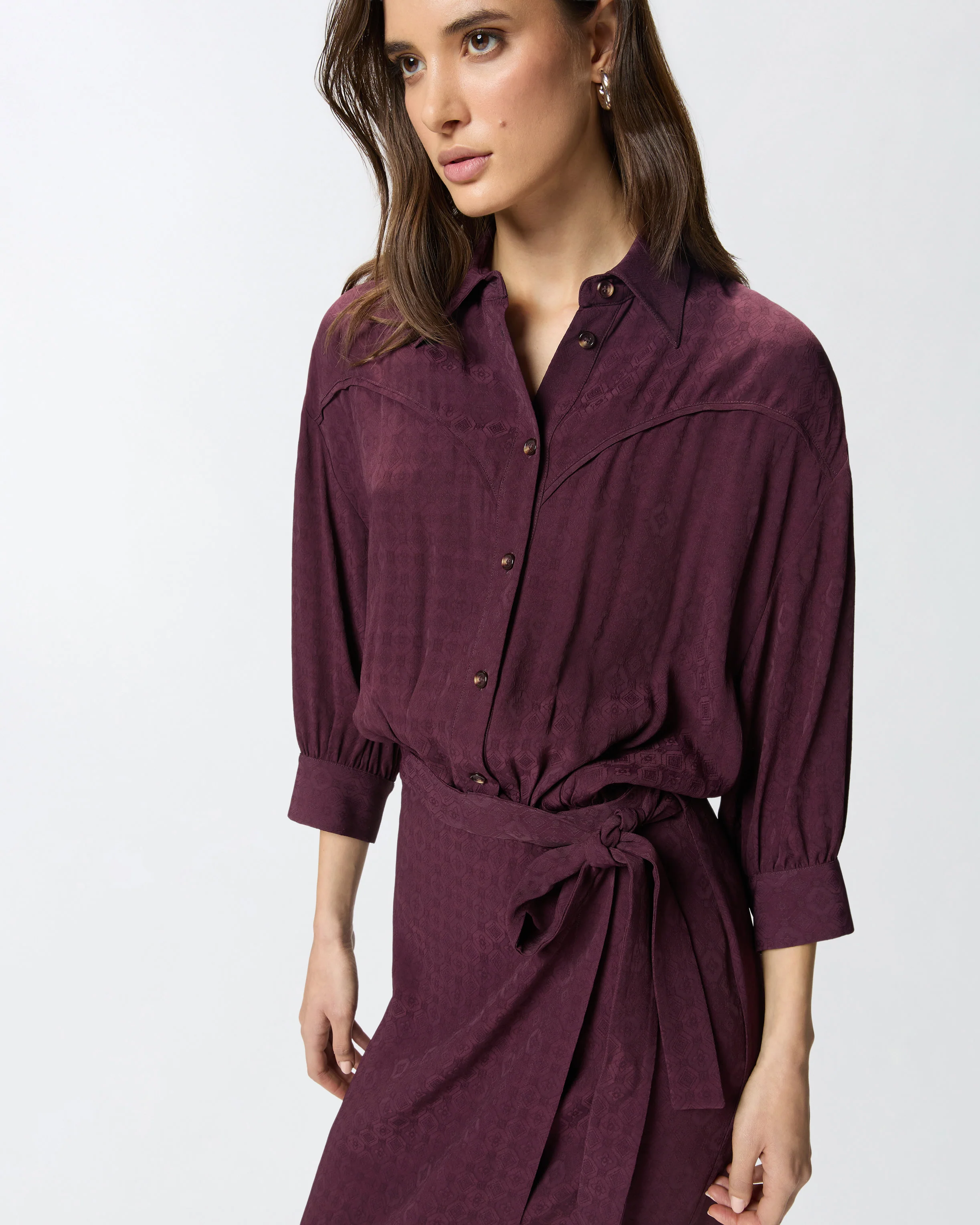 Midi dress with shirt-style top and belt - Image 4