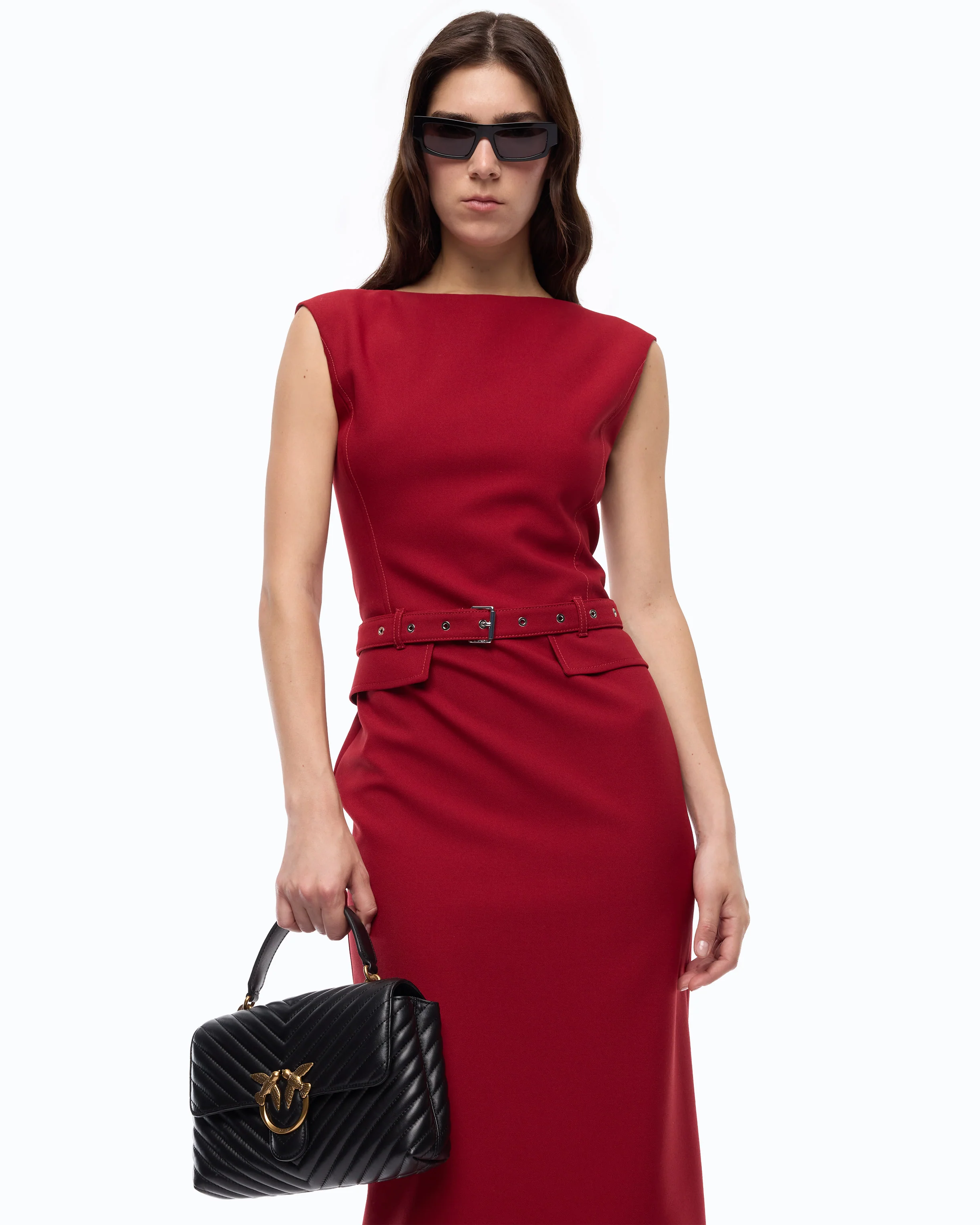 Midi sheath dress with belt