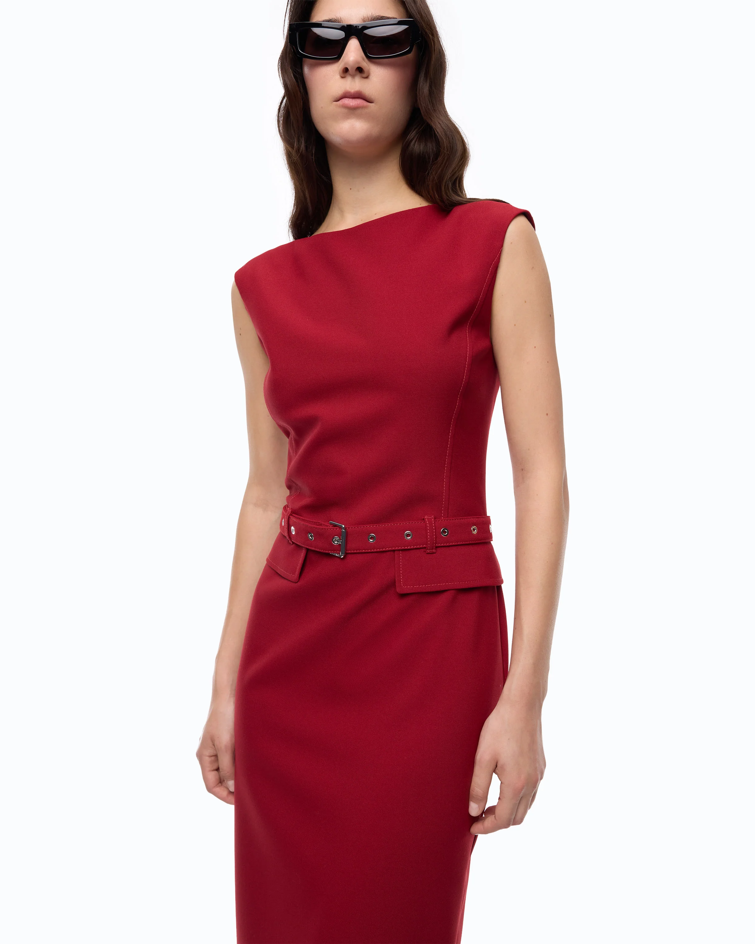 Midi sheath dress with belt - Image 3