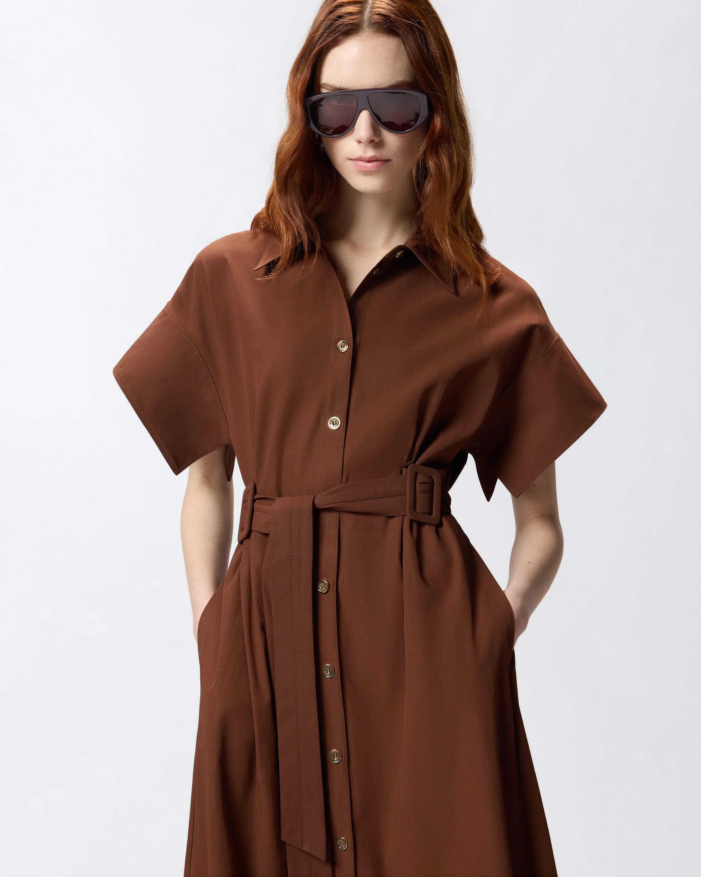 Midi shirt dress with belt - Image 4