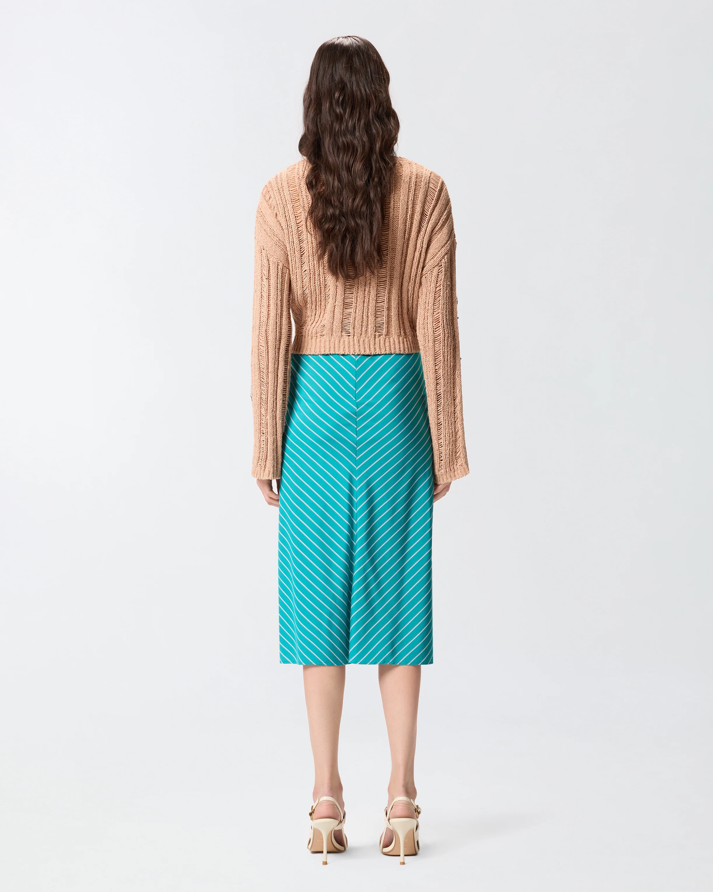 Midi skirt with striped pattern and sash - Image 3