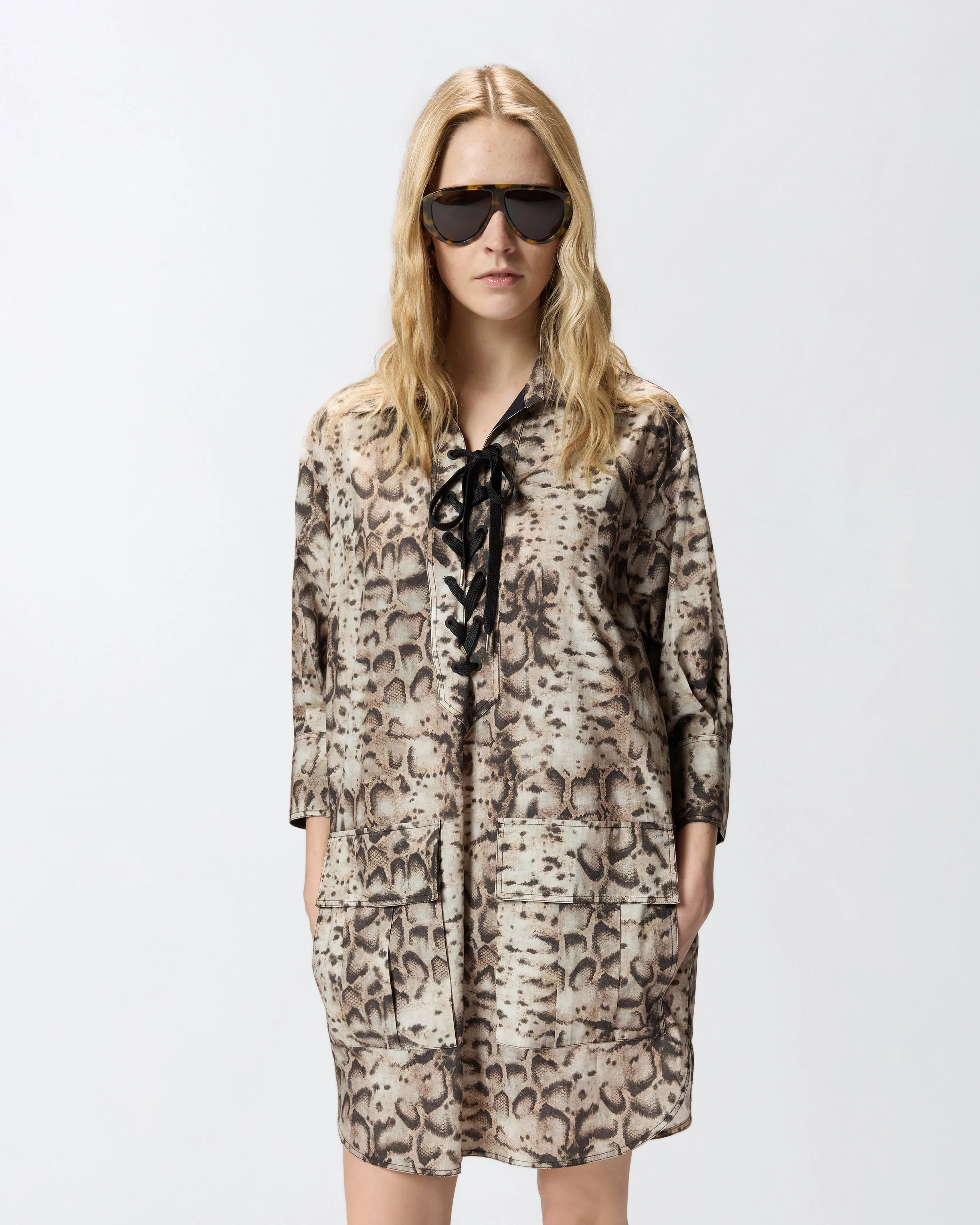 Mini dress with snake print and neckline ribbons - Image 2