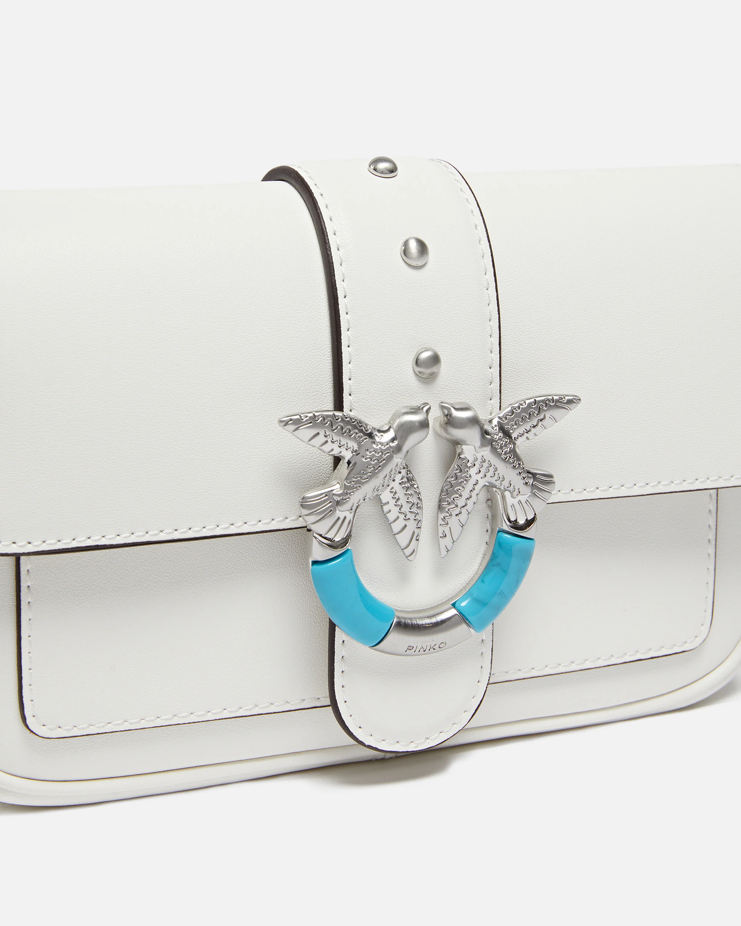 Mini Love Bag One Pocket shoulder bag in leather with turquoise buckle - Image 3