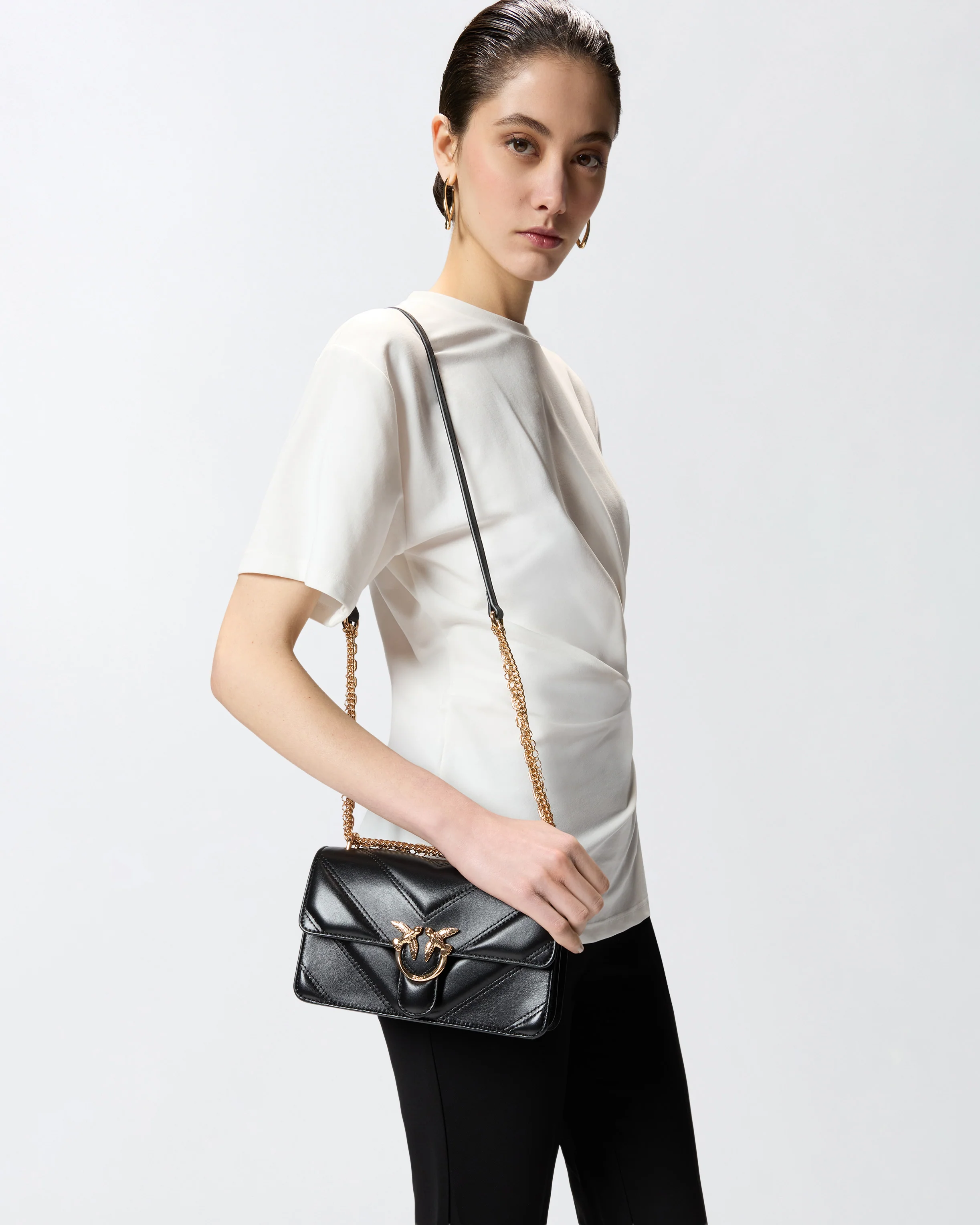 Mini Love Bag One shoulder bag in chevron leather and nappa with triple chain - Image 6