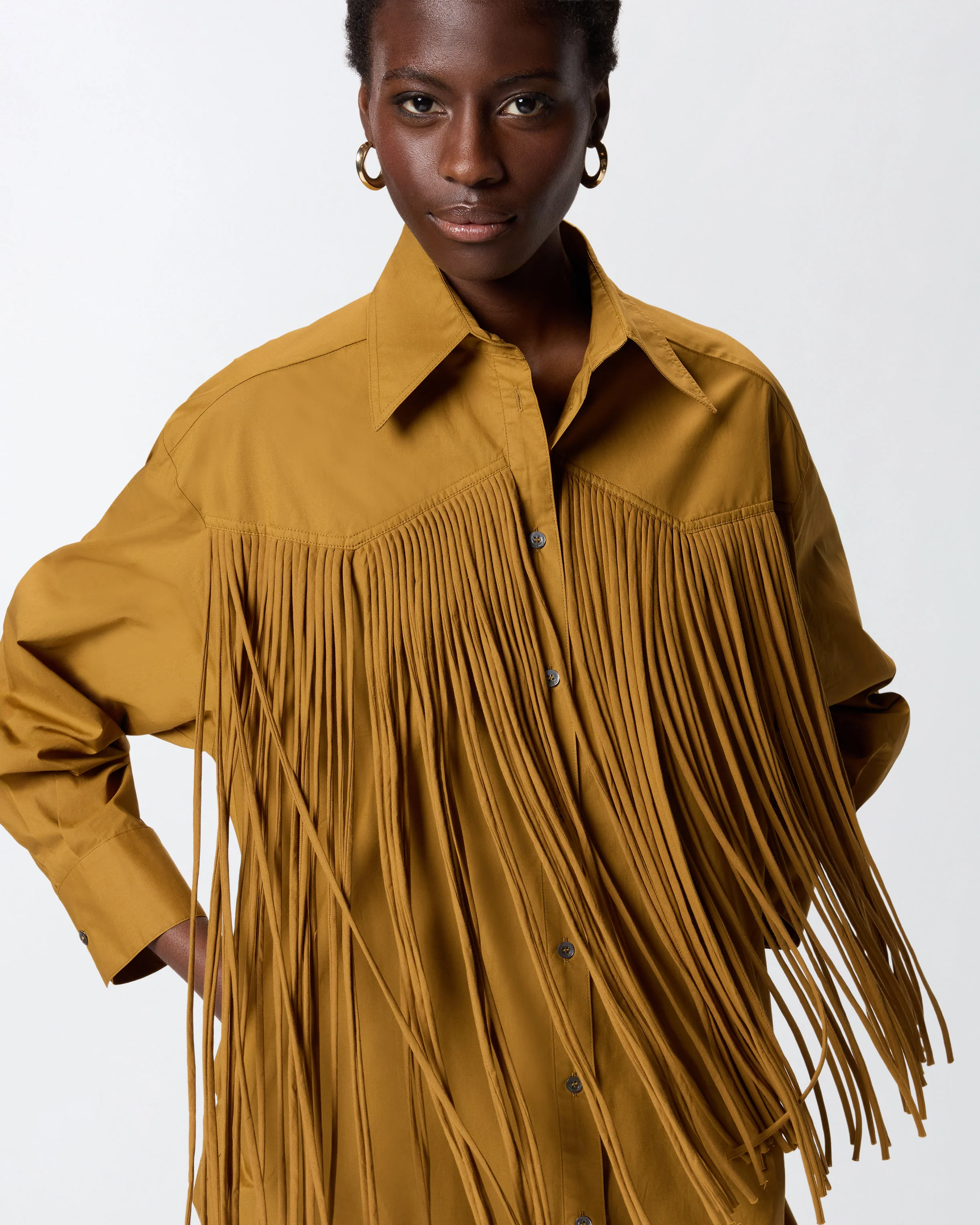 Mini shirt dress with fringing - Image 4