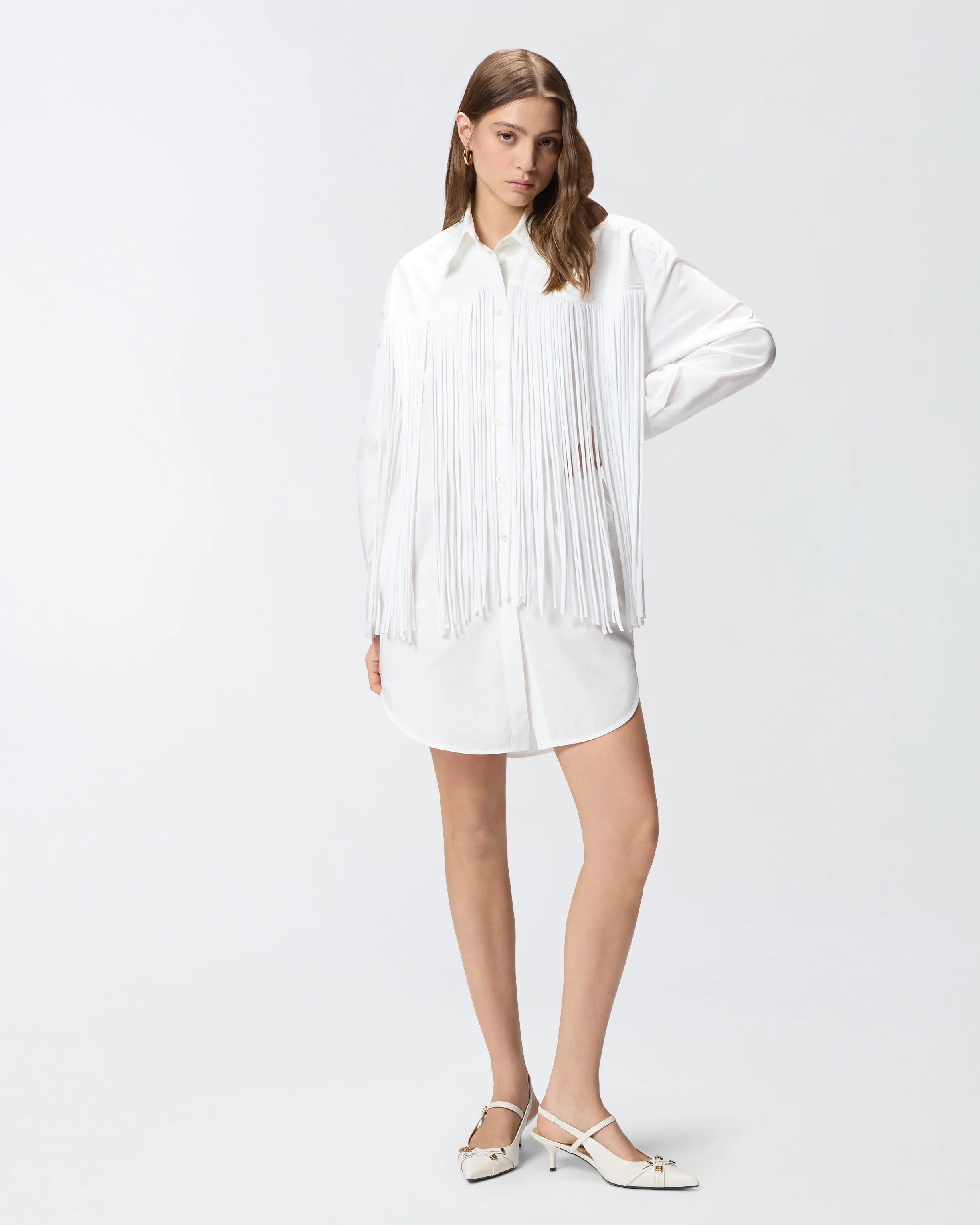 Mini shirt dress with fringing - Image 2