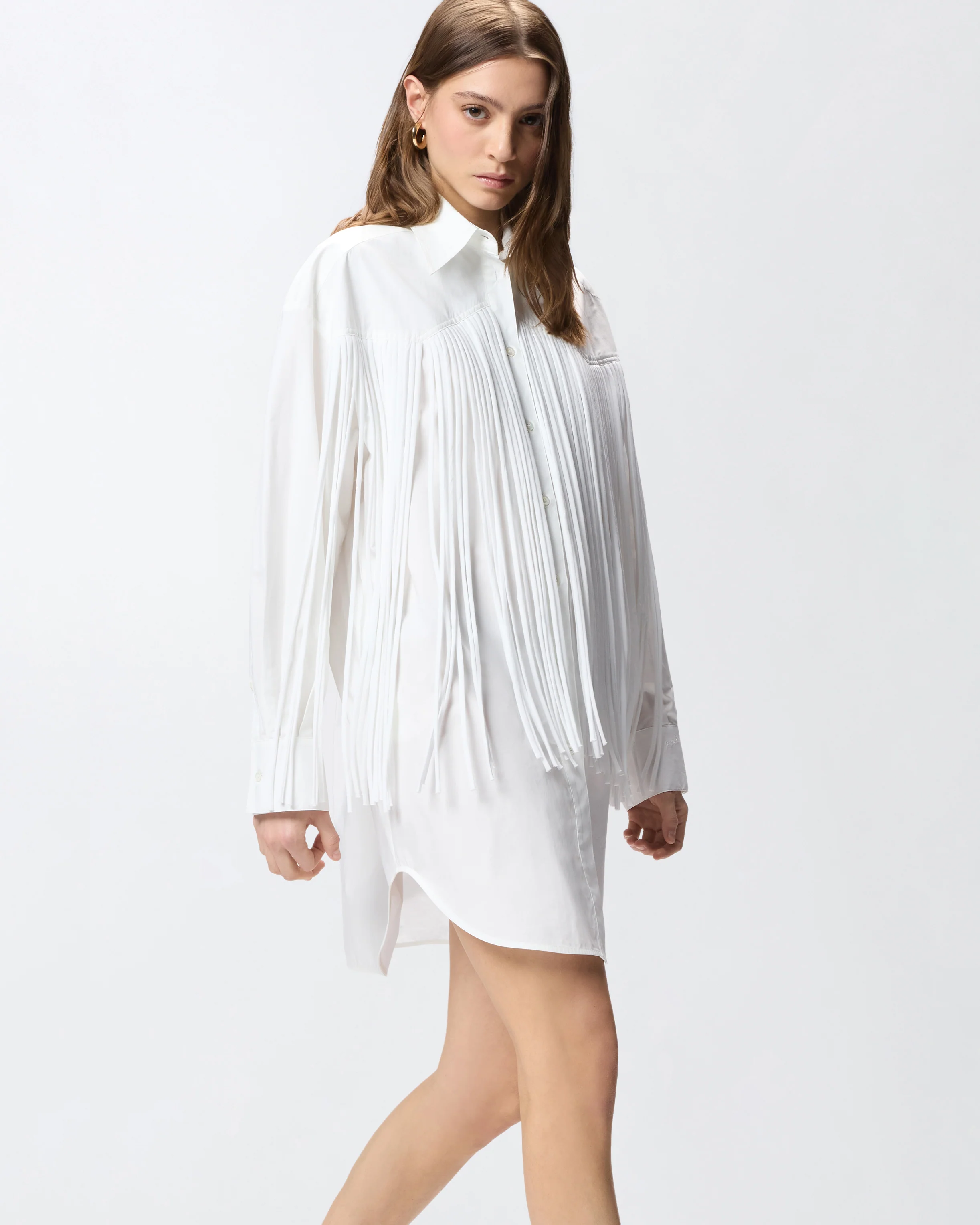 Mini shirt dress with fringing - Image 4