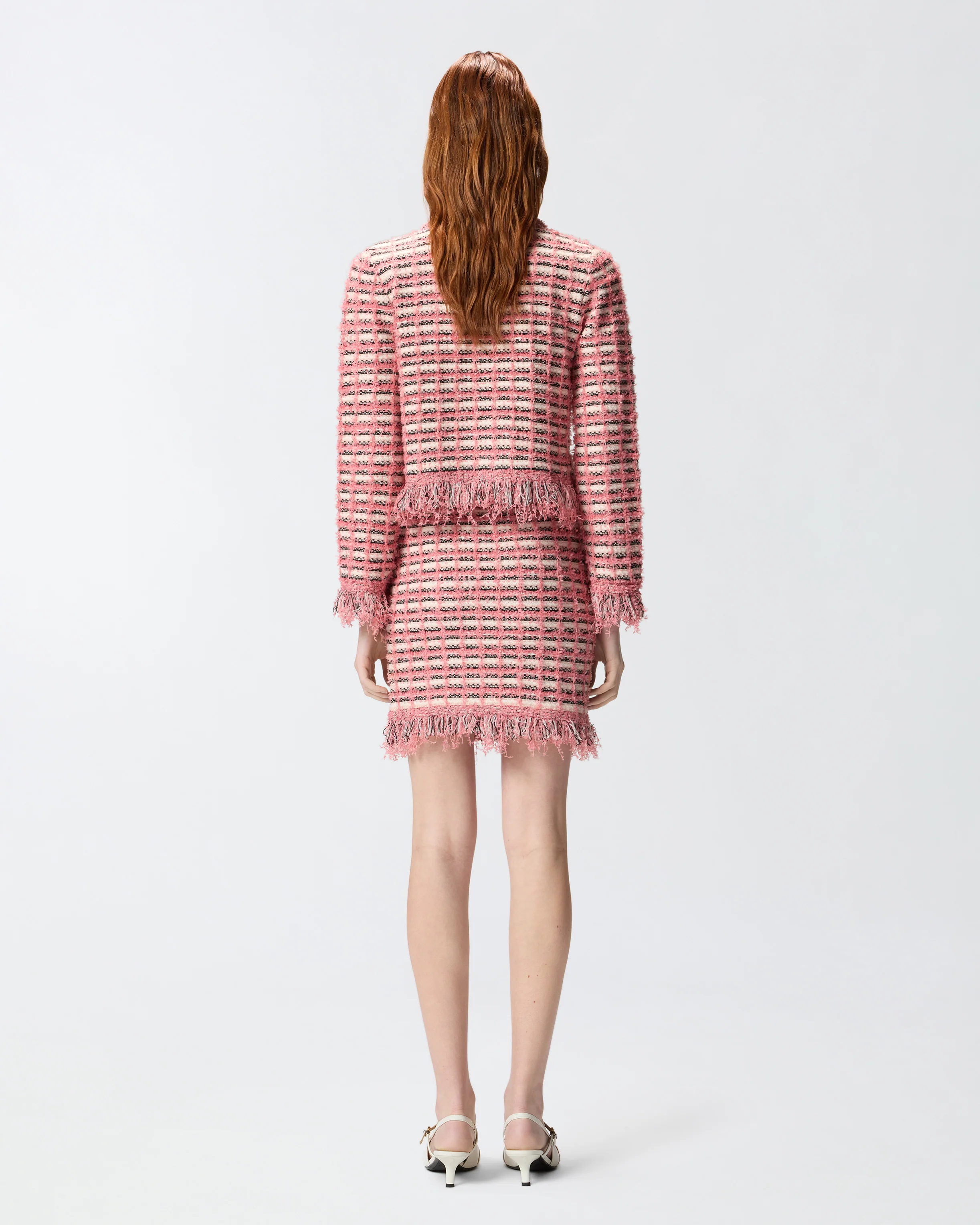 Mini skirt in basketweave and frayed knit - Image 3