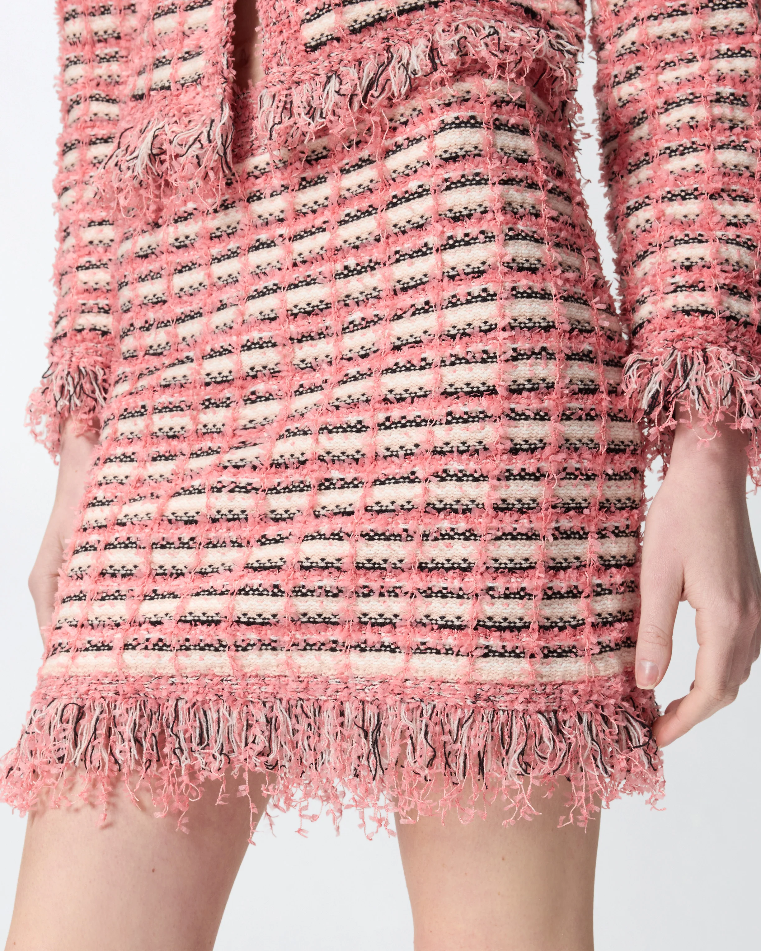 Mini skirt in basketweave and frayed knit - Image 4