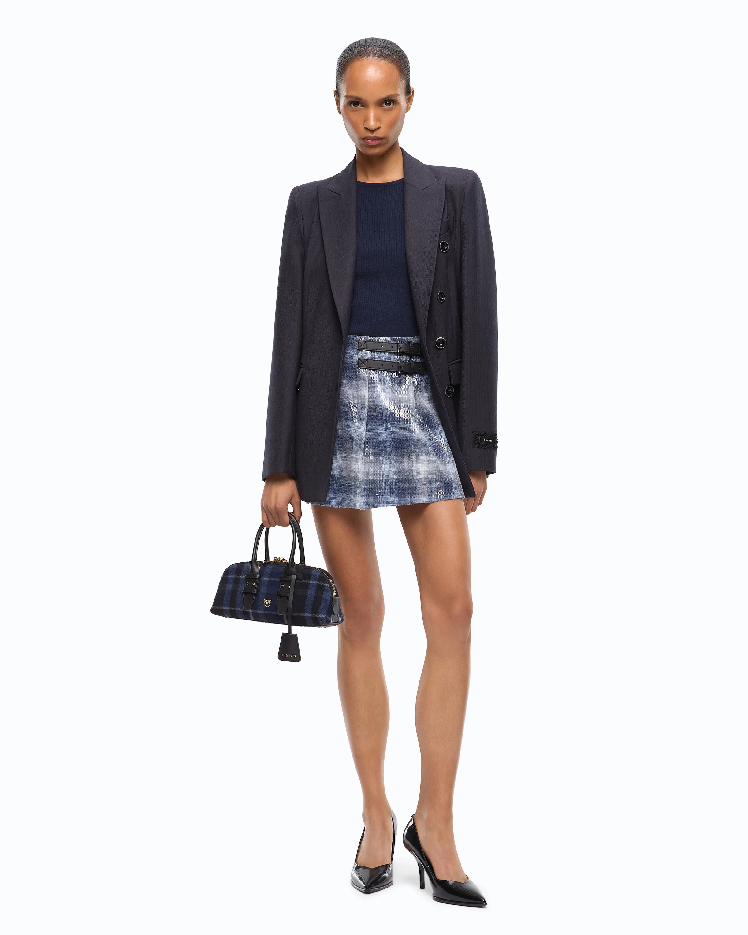 Mini skirt with check pattern and sequins