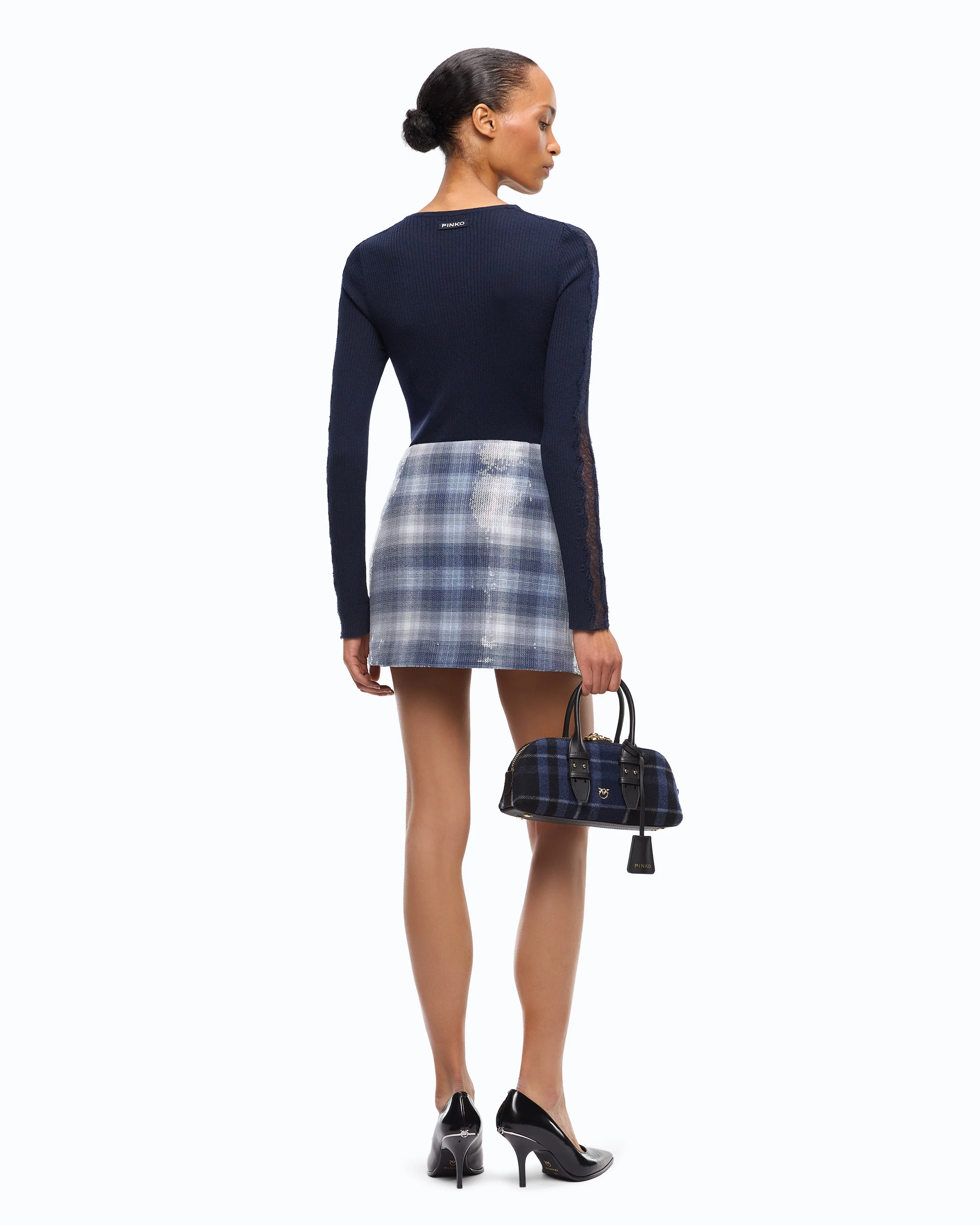 Mini skirt with check pattern and sequins - Image 3