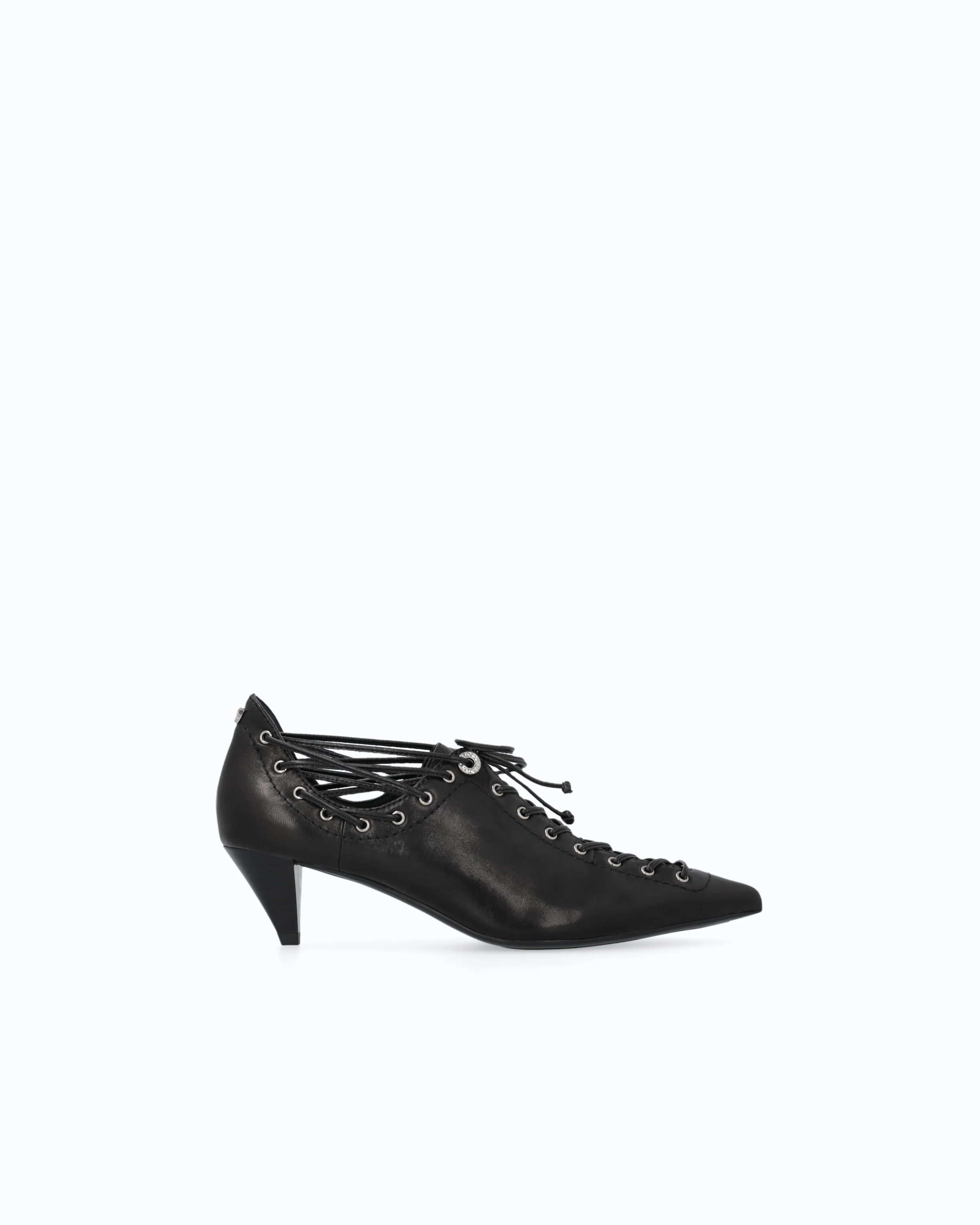 Nappa leather court shoe with lace-up detail and cone heel