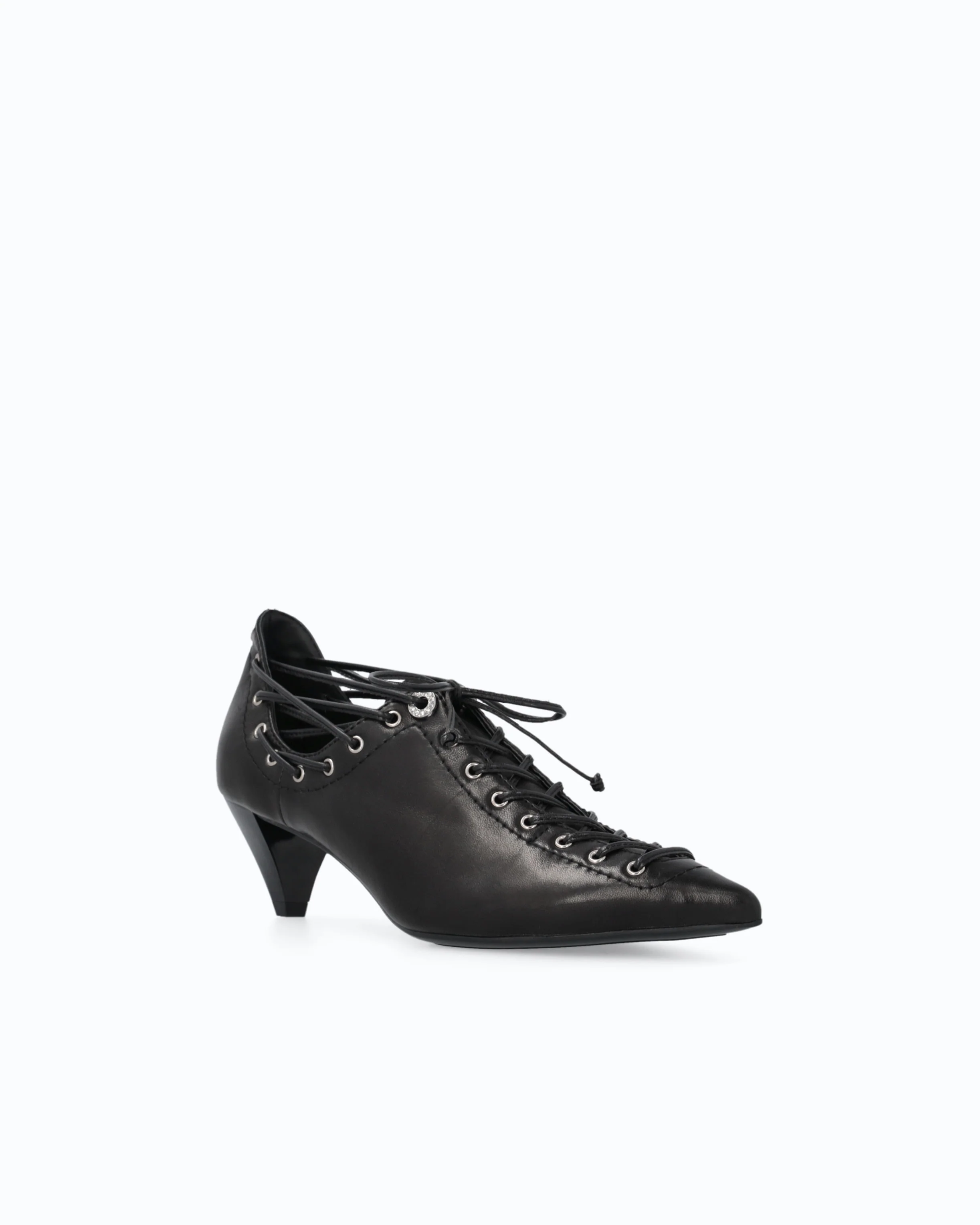 Nappa leather court shoe with lace-up detail and cone heel - Image 2