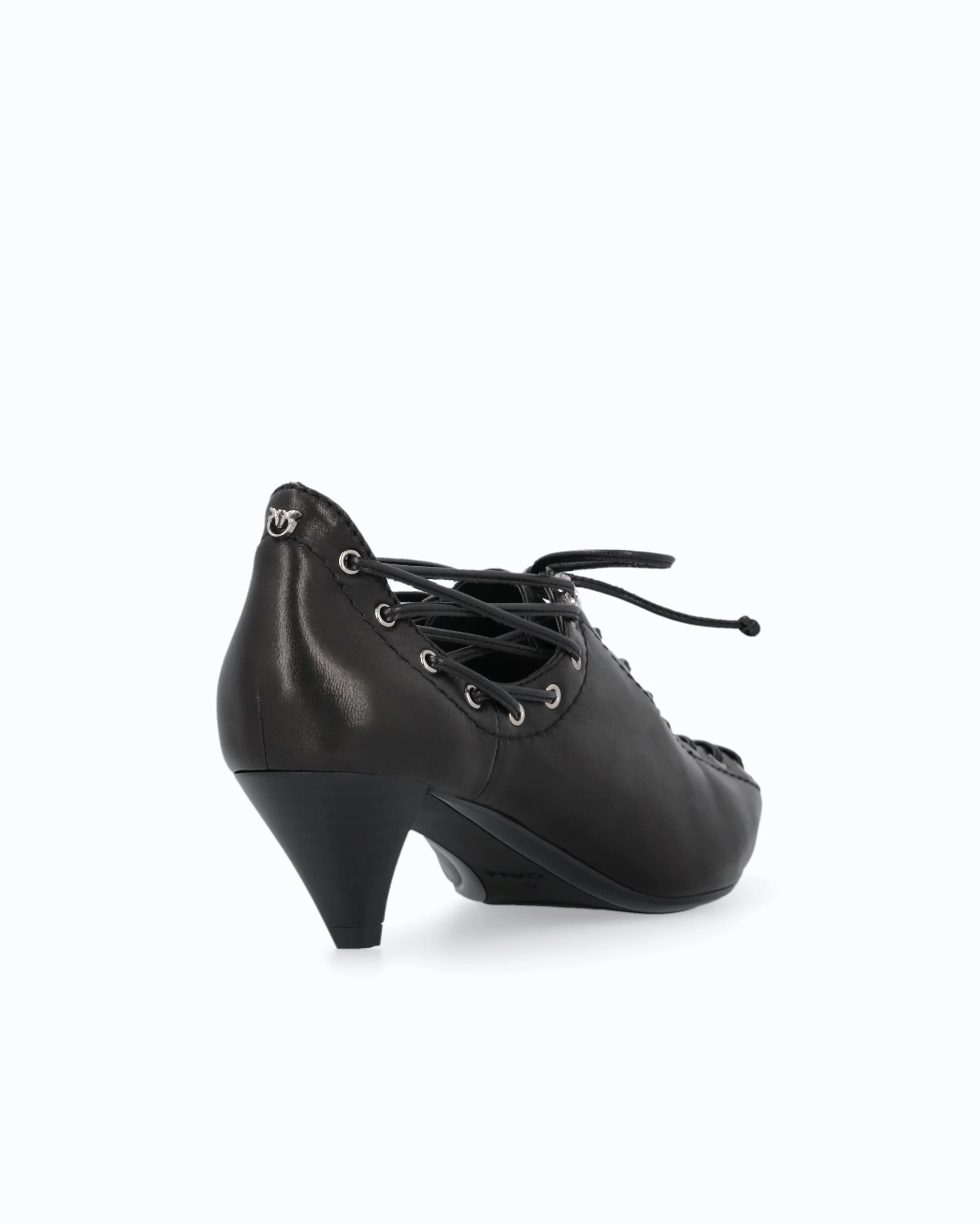 Nappa leather court shoe with lace-up detail and cone heel - Image 3