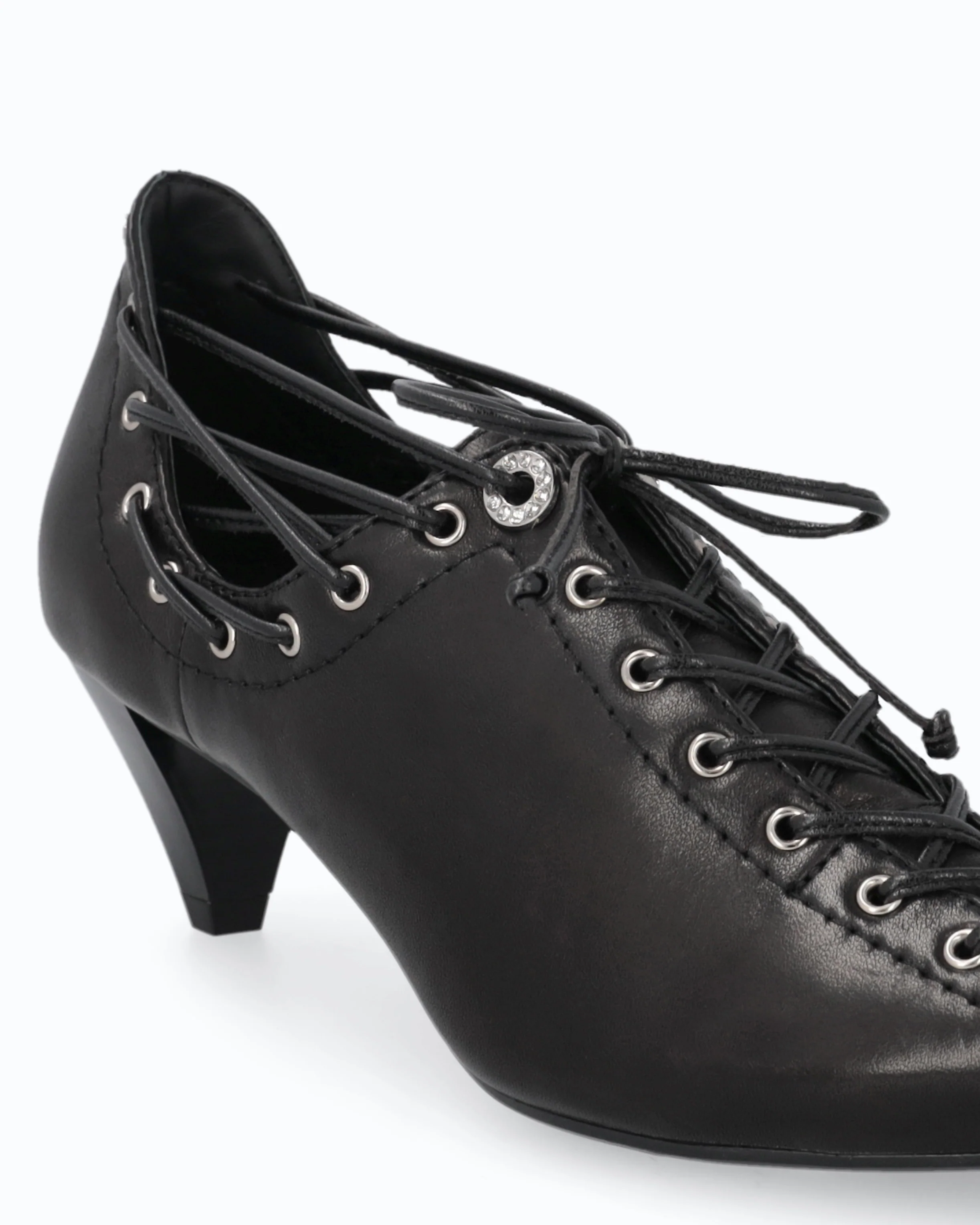 Nappa leather court shoe with lace-up detail and cone heel - Image 4