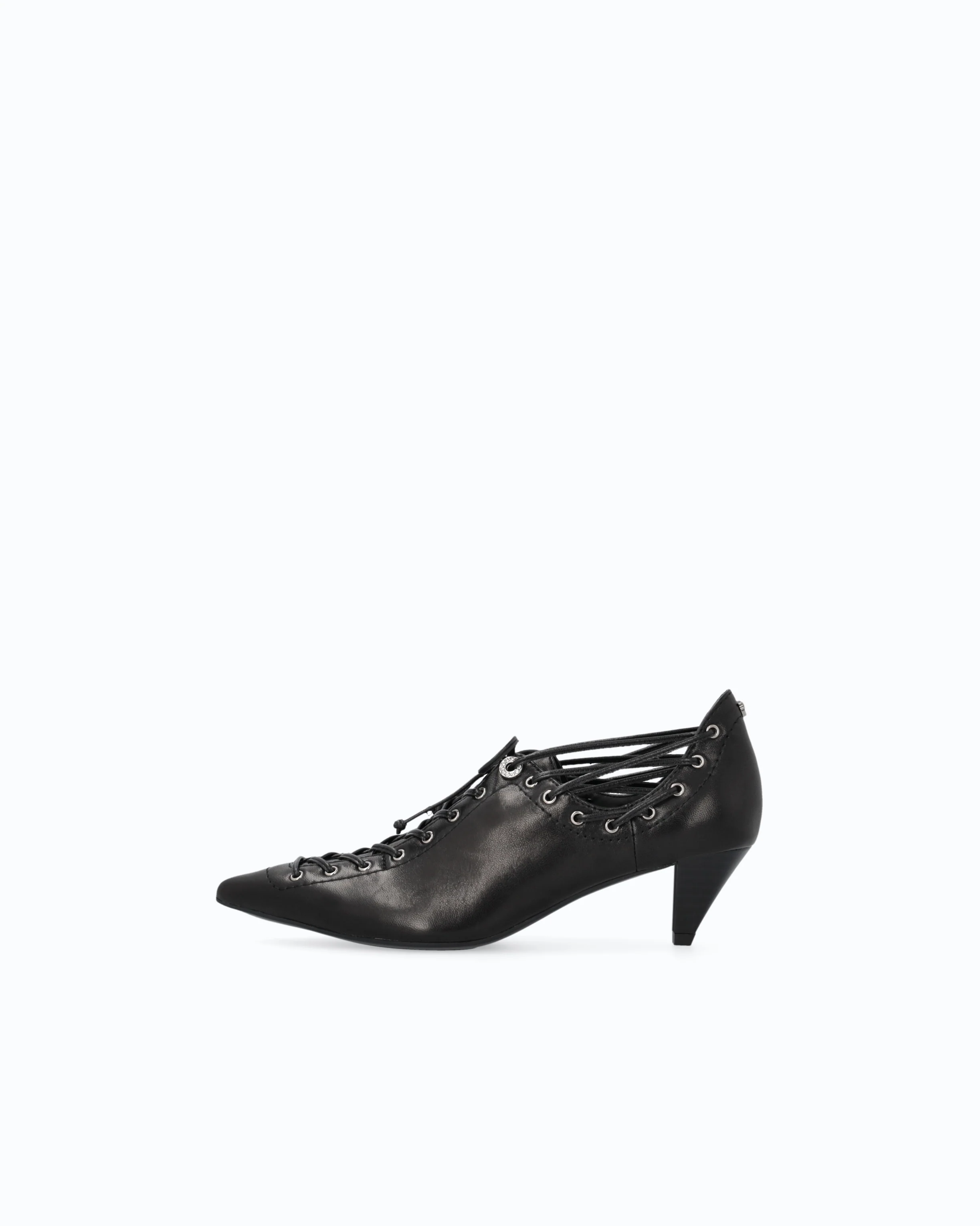 Nappa leather court shoe with lace-up detail and cone heel - Image 5