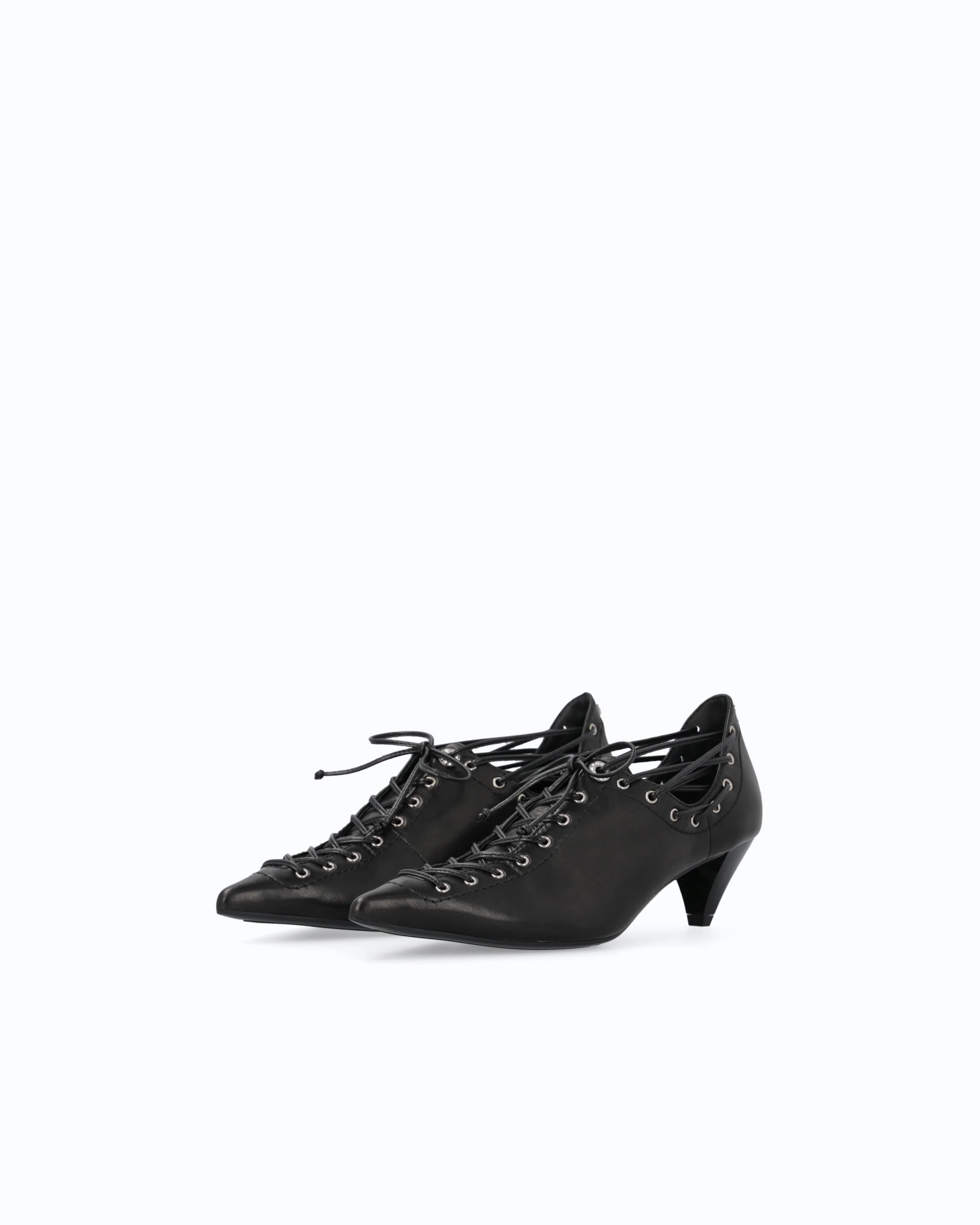 Nappa leather court shoe with lace-up detail and cone heel - Image 6
