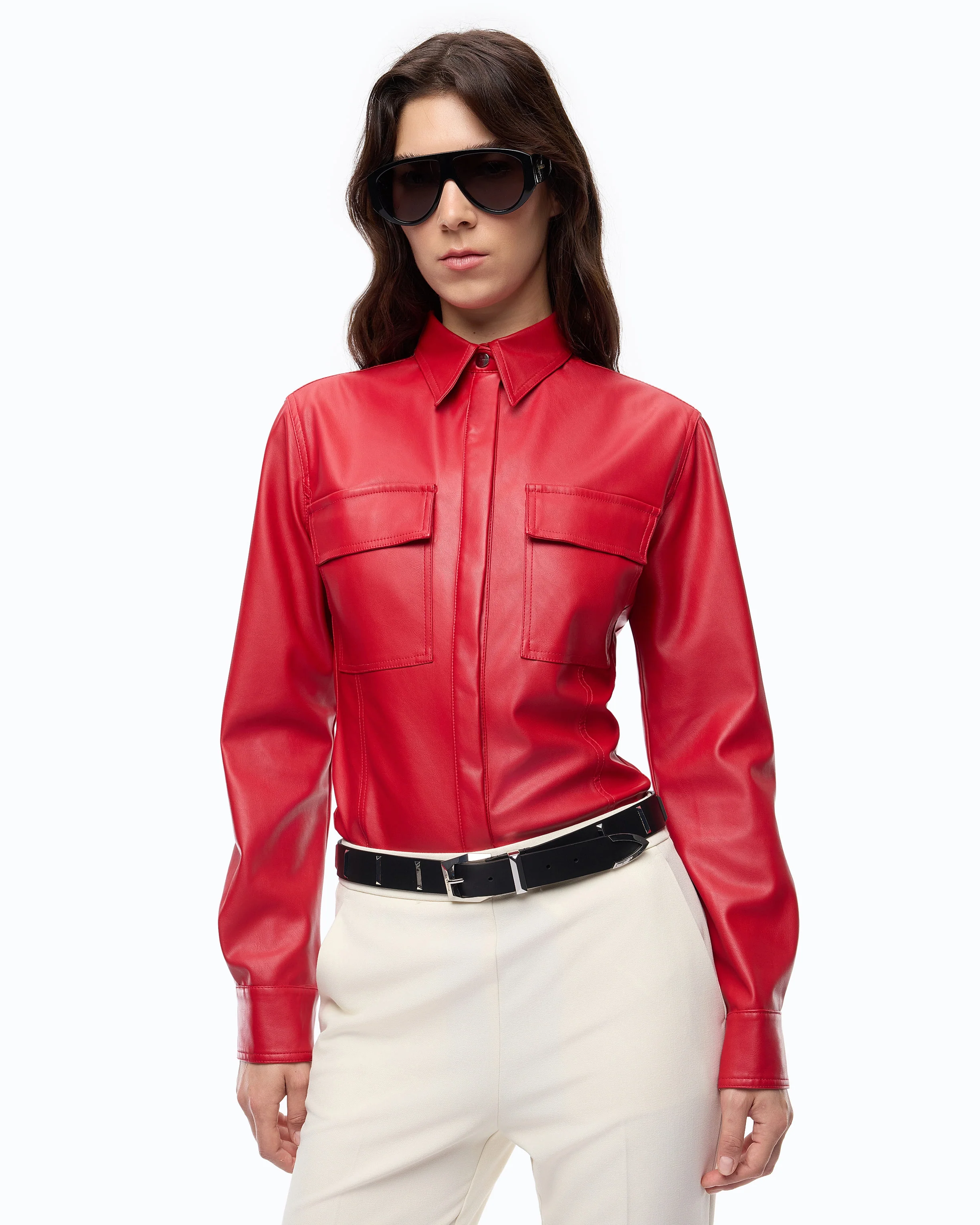 Nappa leather-effect coated shirt