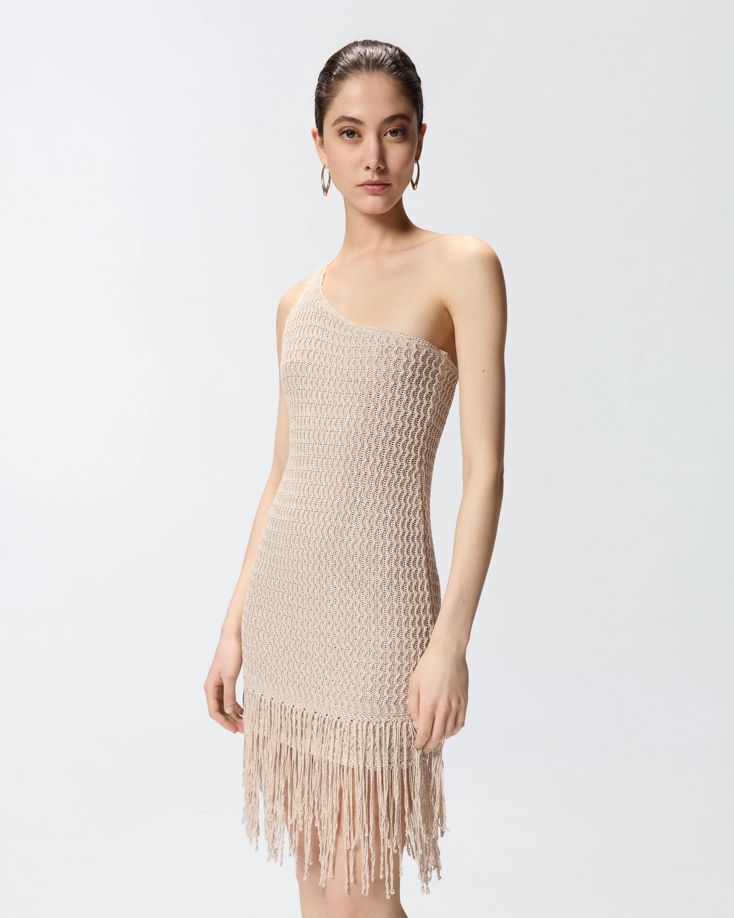 One-shoulder mini dress with fringing - Image 2