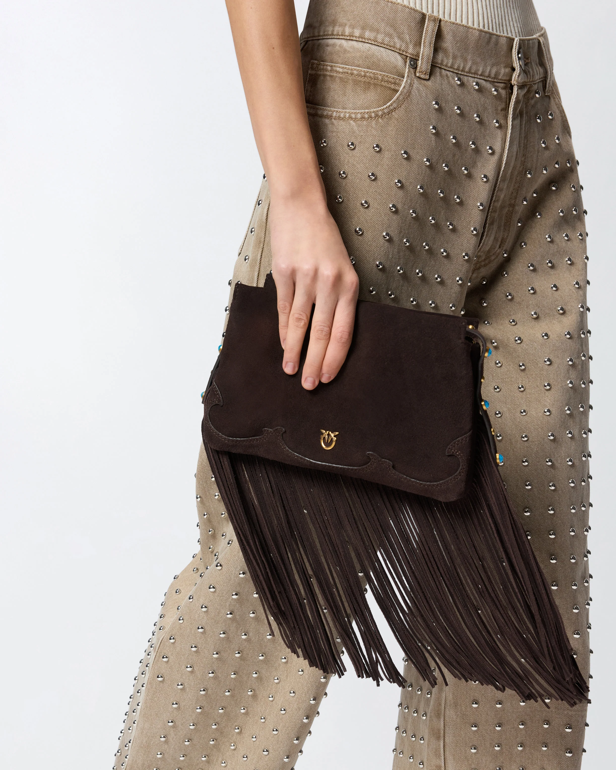 One, Two, Three Bag small crossbody bag in suede with fringes - Image 6