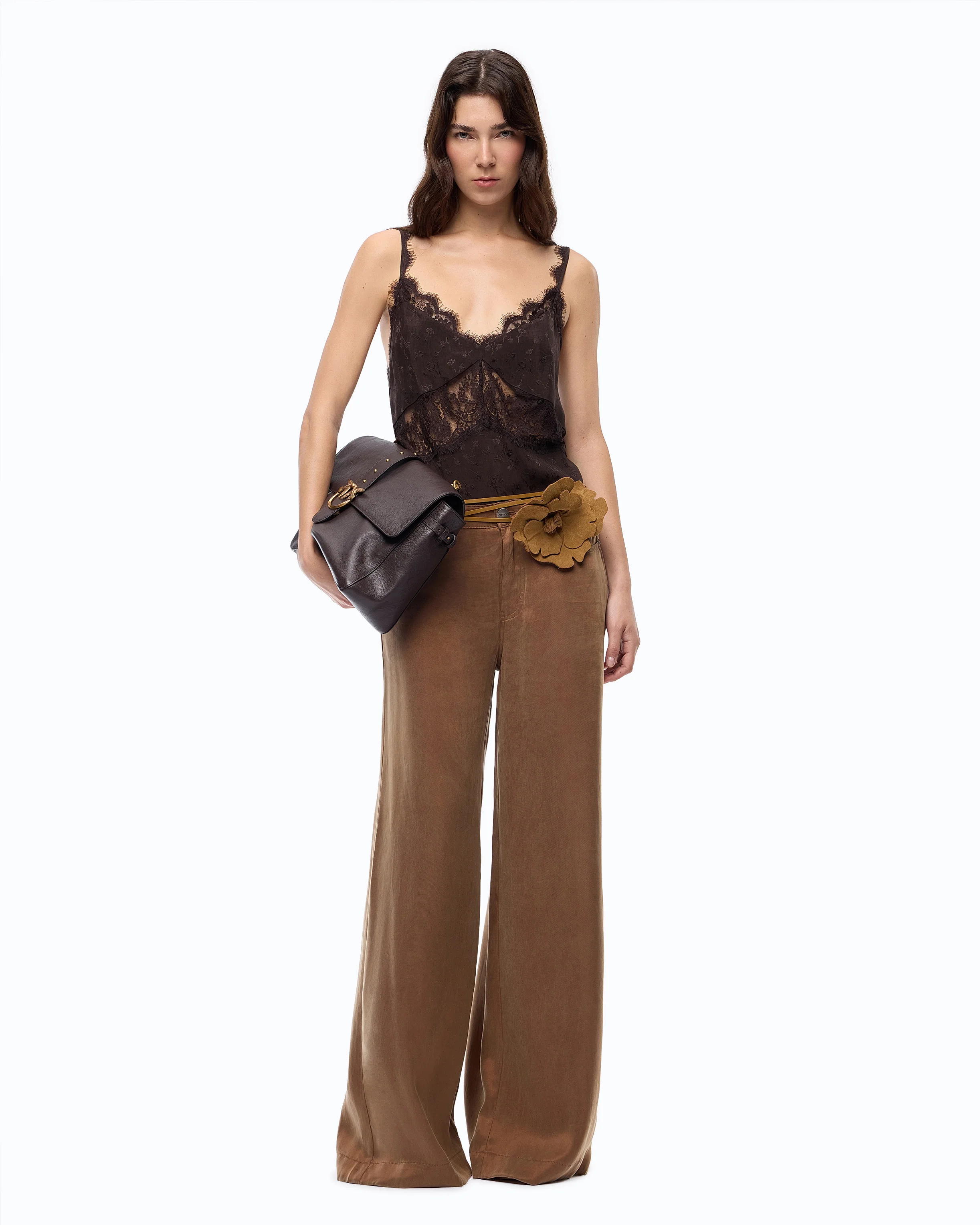 Palazzo trousers in peachskin-feel twill