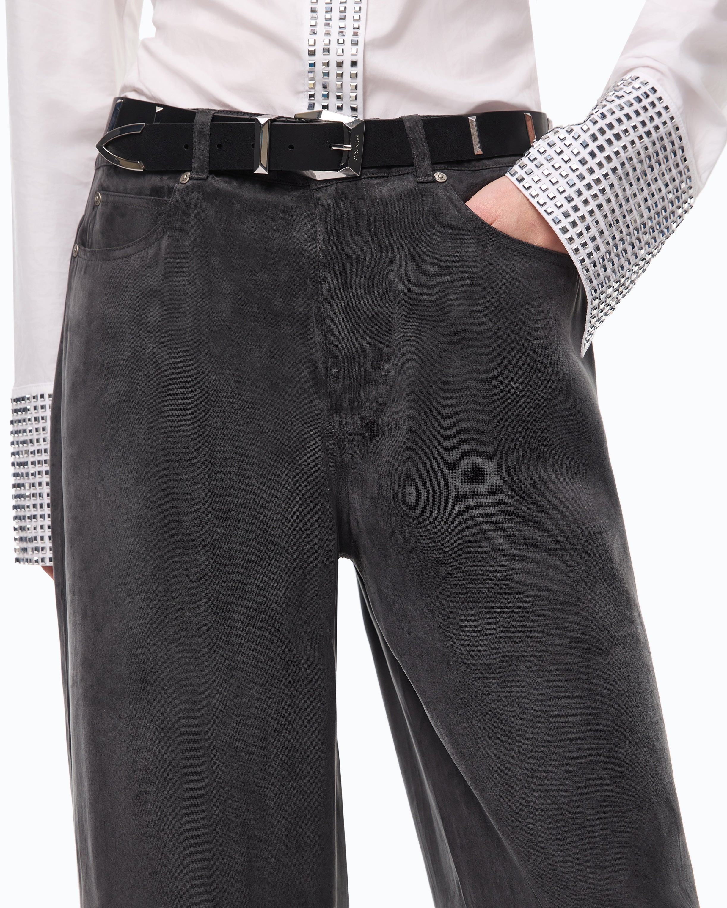 Palazzo trousers in peachskin-feel twill - Image 3