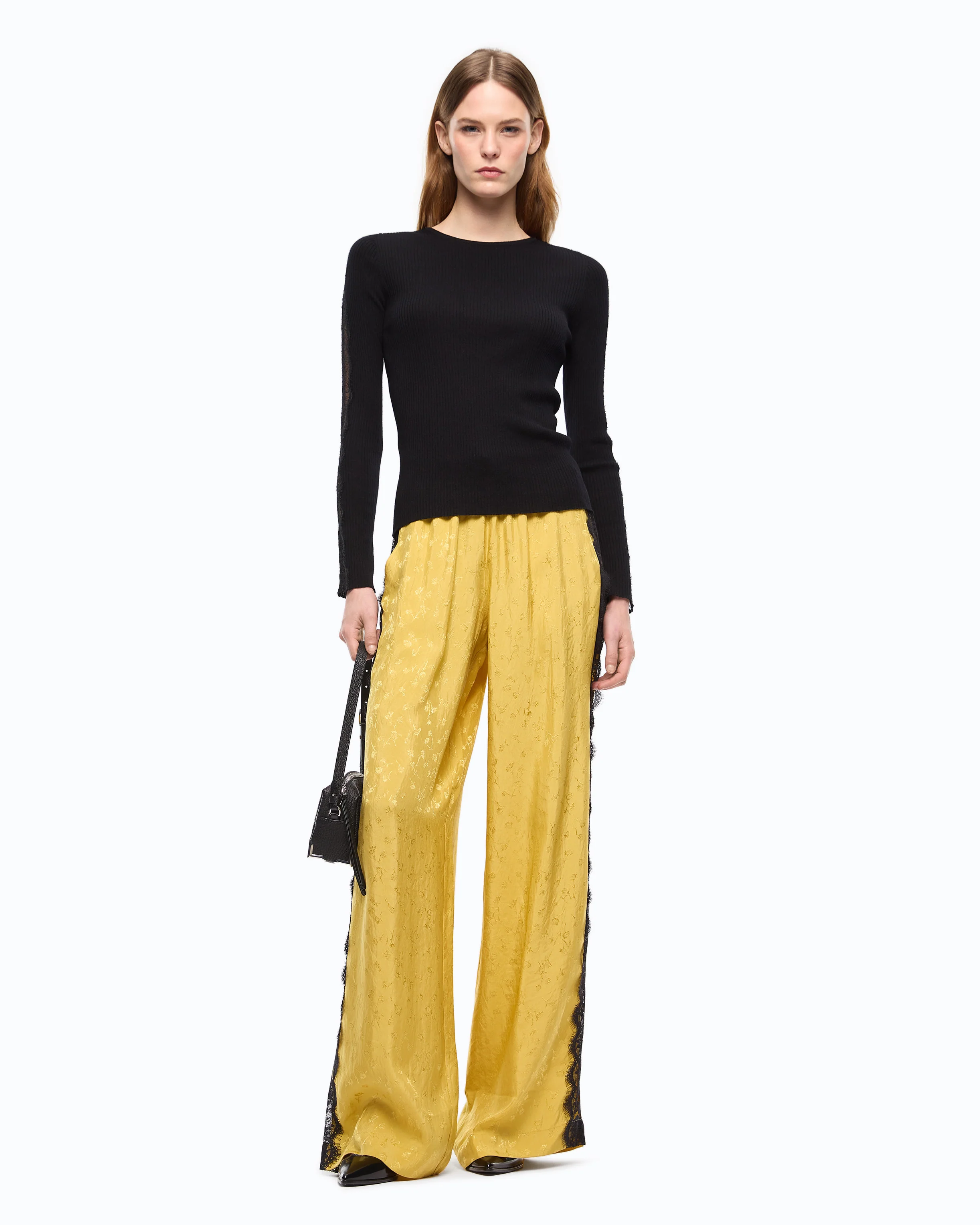 Palazzo trousers with floral motif and lace trim