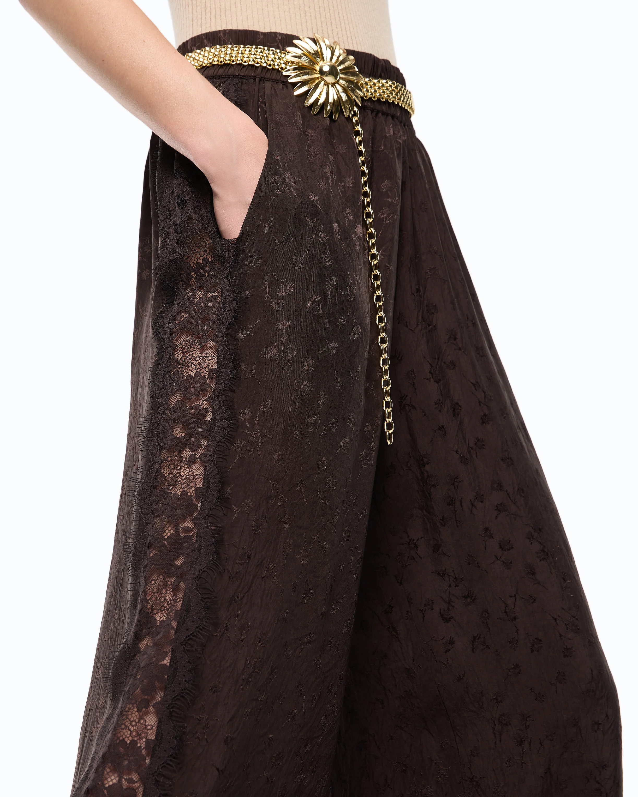 Palazzo trousers with floral motif and lace trim - Image 4