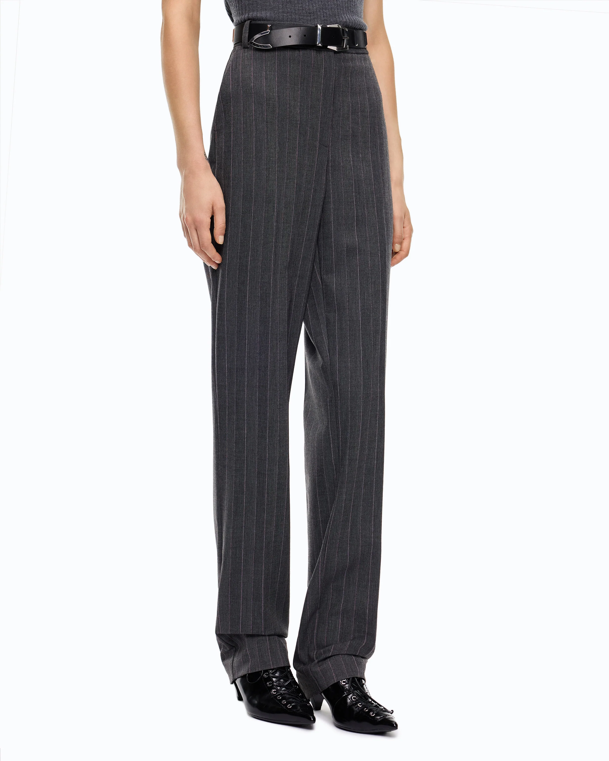 Pinstriped stretch wool-blend cigarette trousers - Image 2