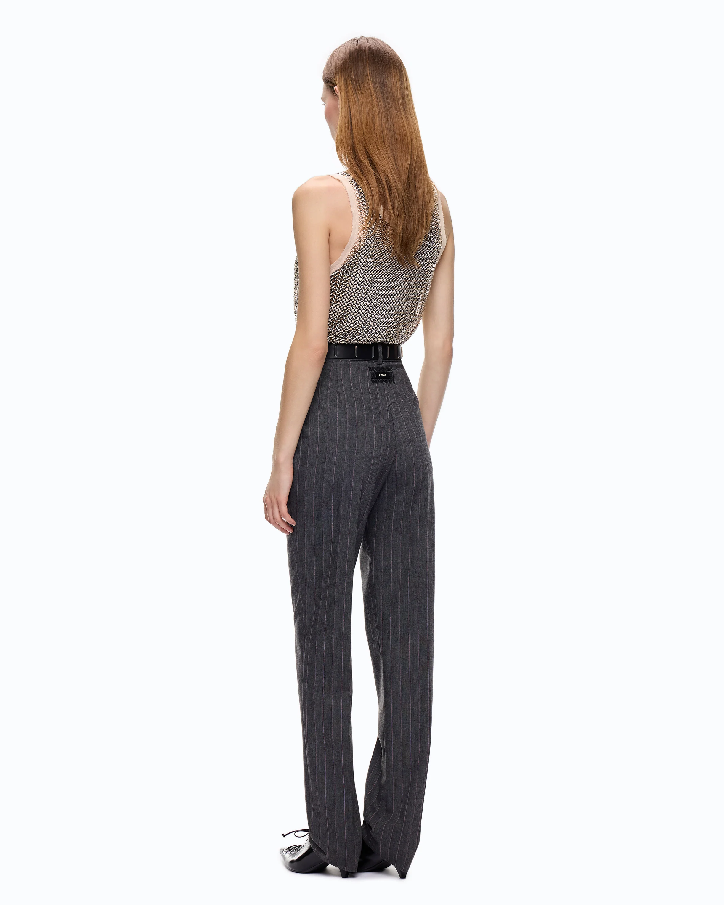 Pinstriped stretch wool-blend cigarette trousers - Image 4