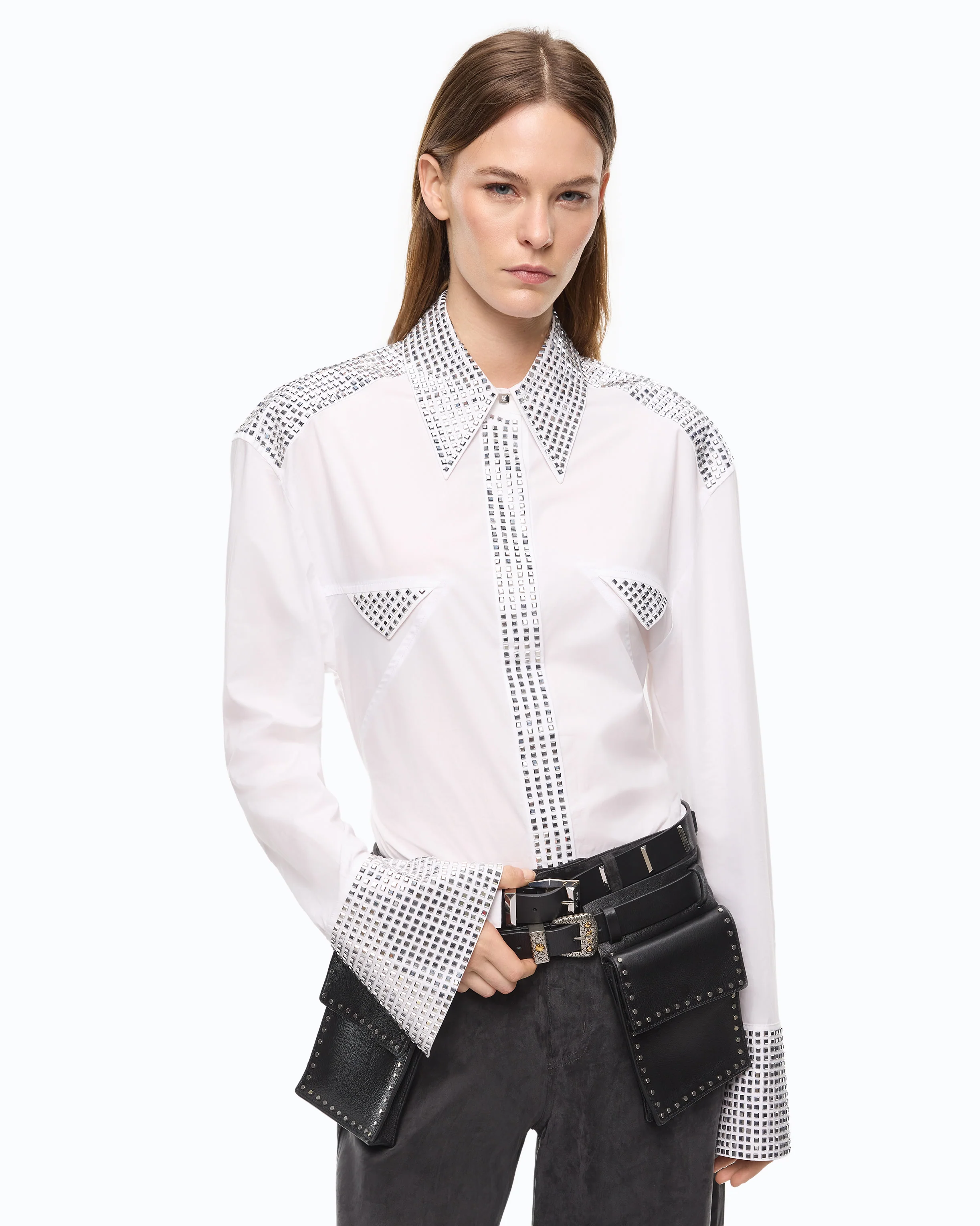 Poplin shirt with strass embellishments