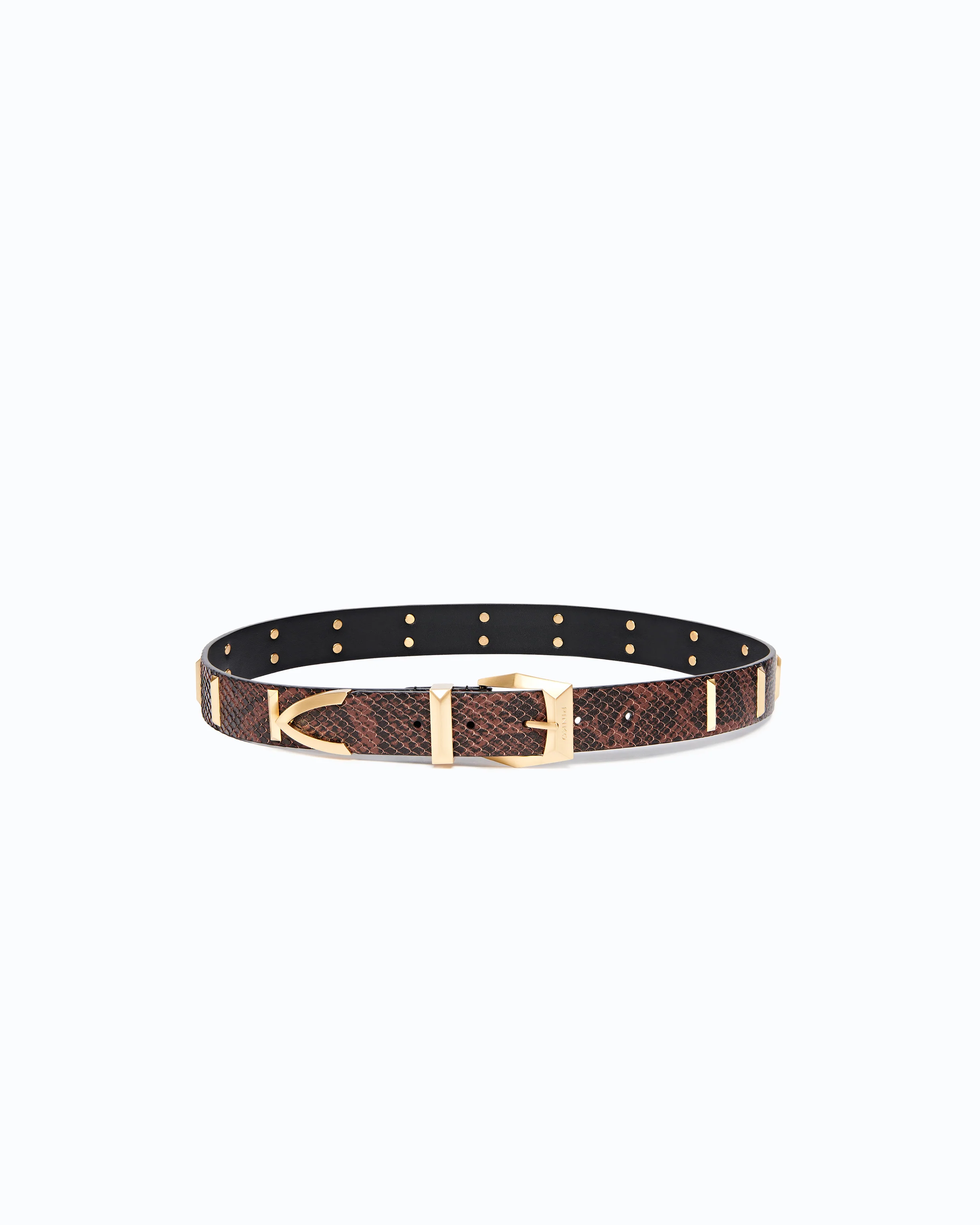 Python-print leather belt with studs, 3 cm