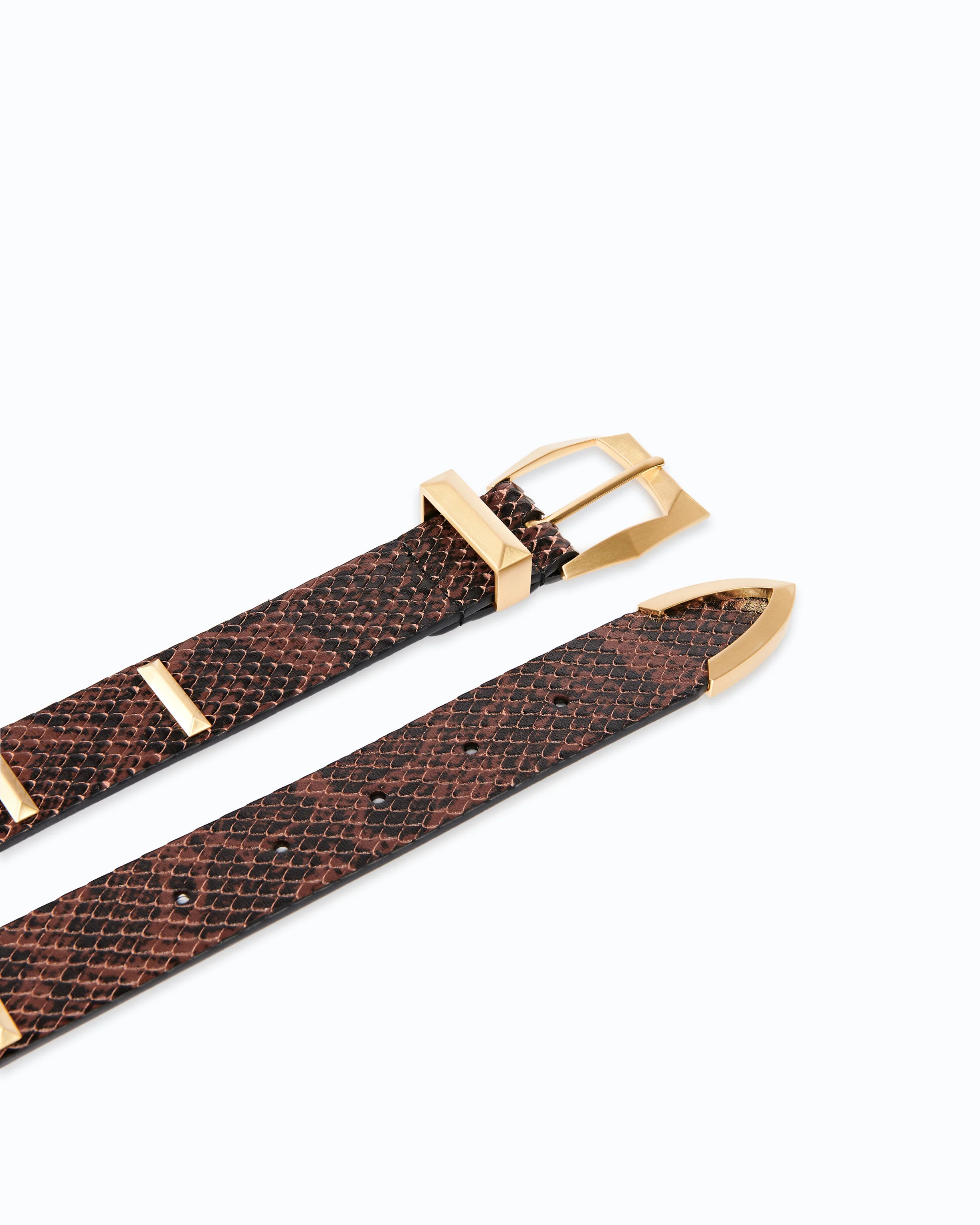 Python-print leather belt with studs, 3 cm - Image 3