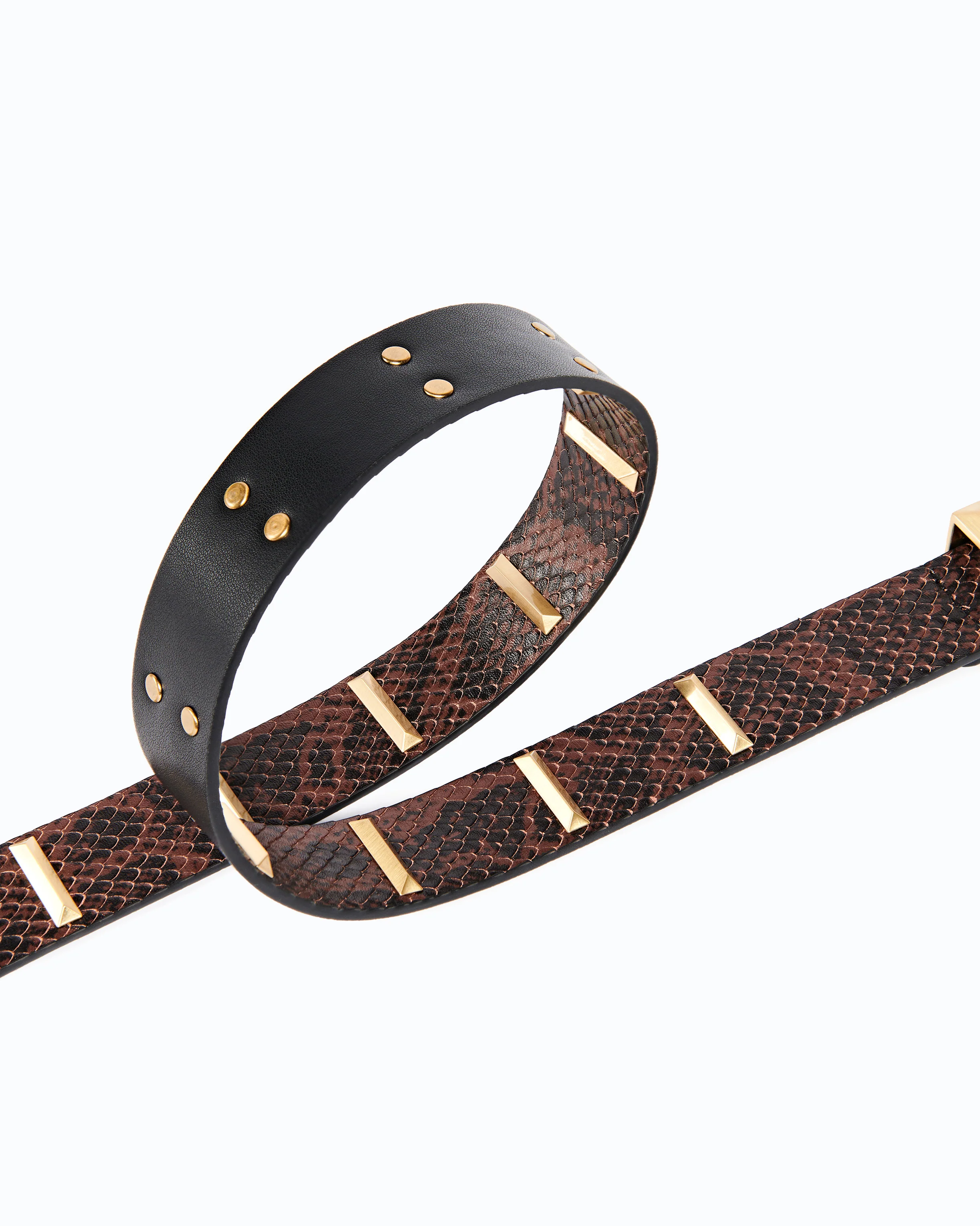 Python-print leather belt with studs, 3 cm - Image 4