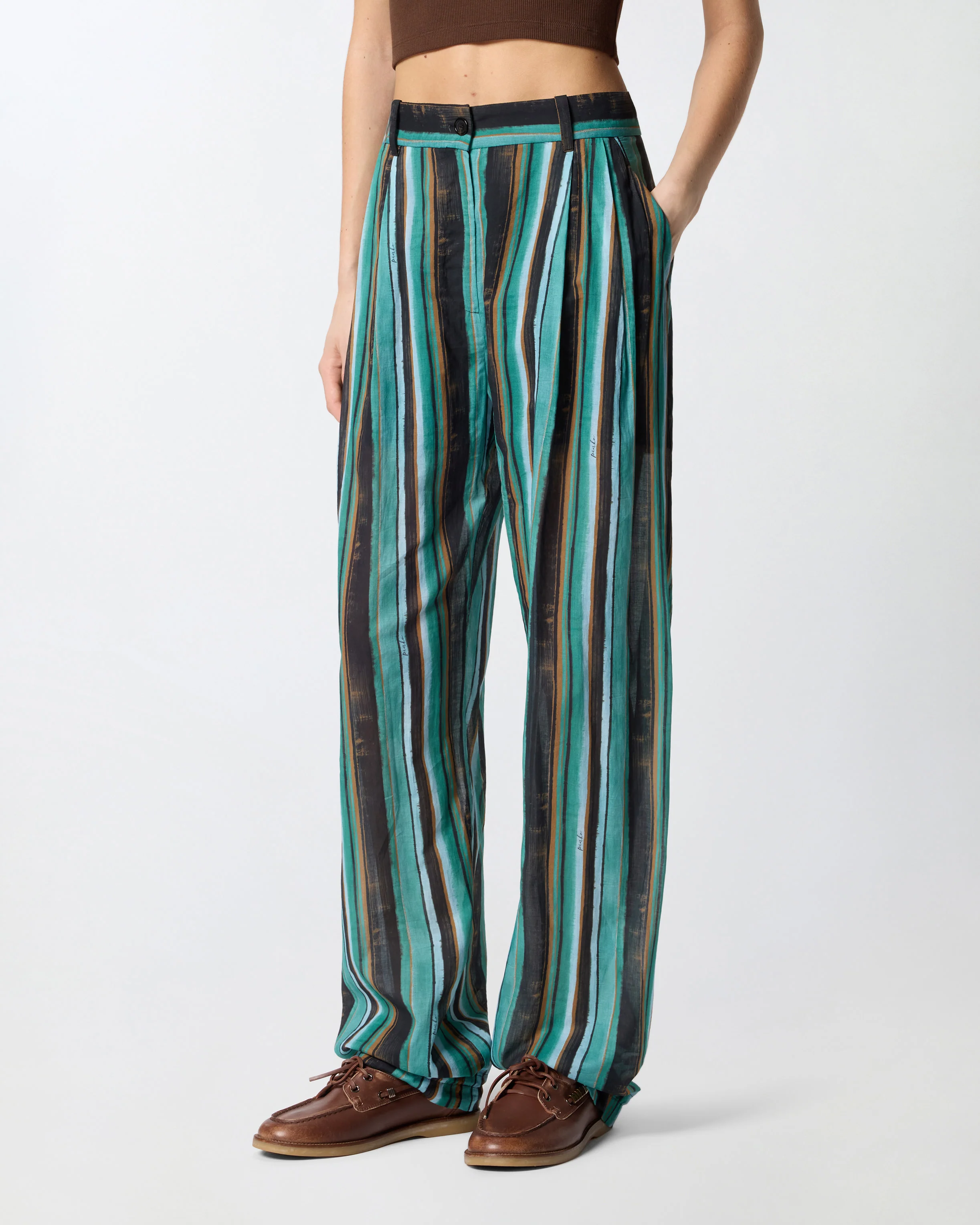 Relaxed-fit cotton trousers with brushstroke-effect stripes - Image 2