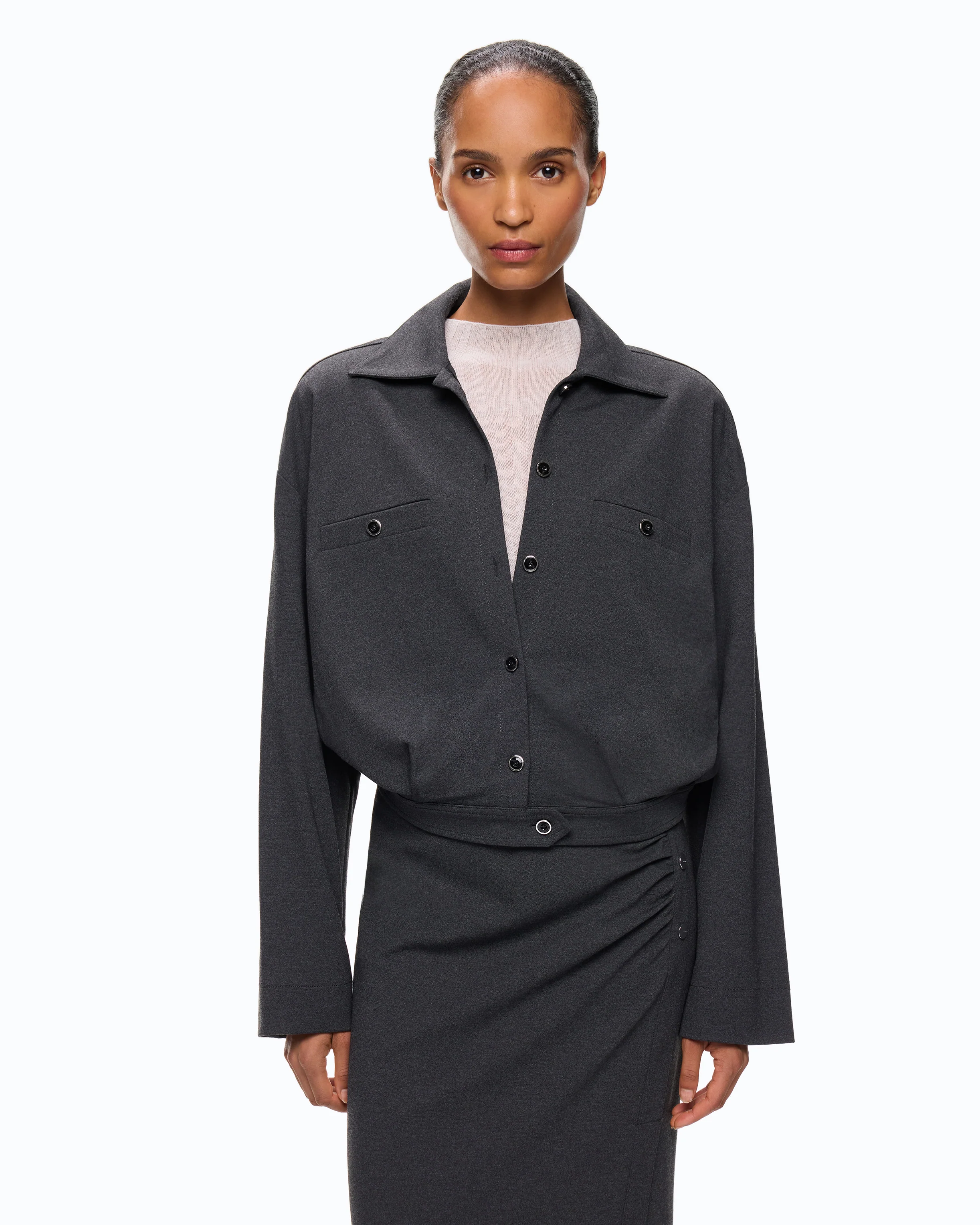 Relaxed-fit overshirt in full Milano-knit fabric